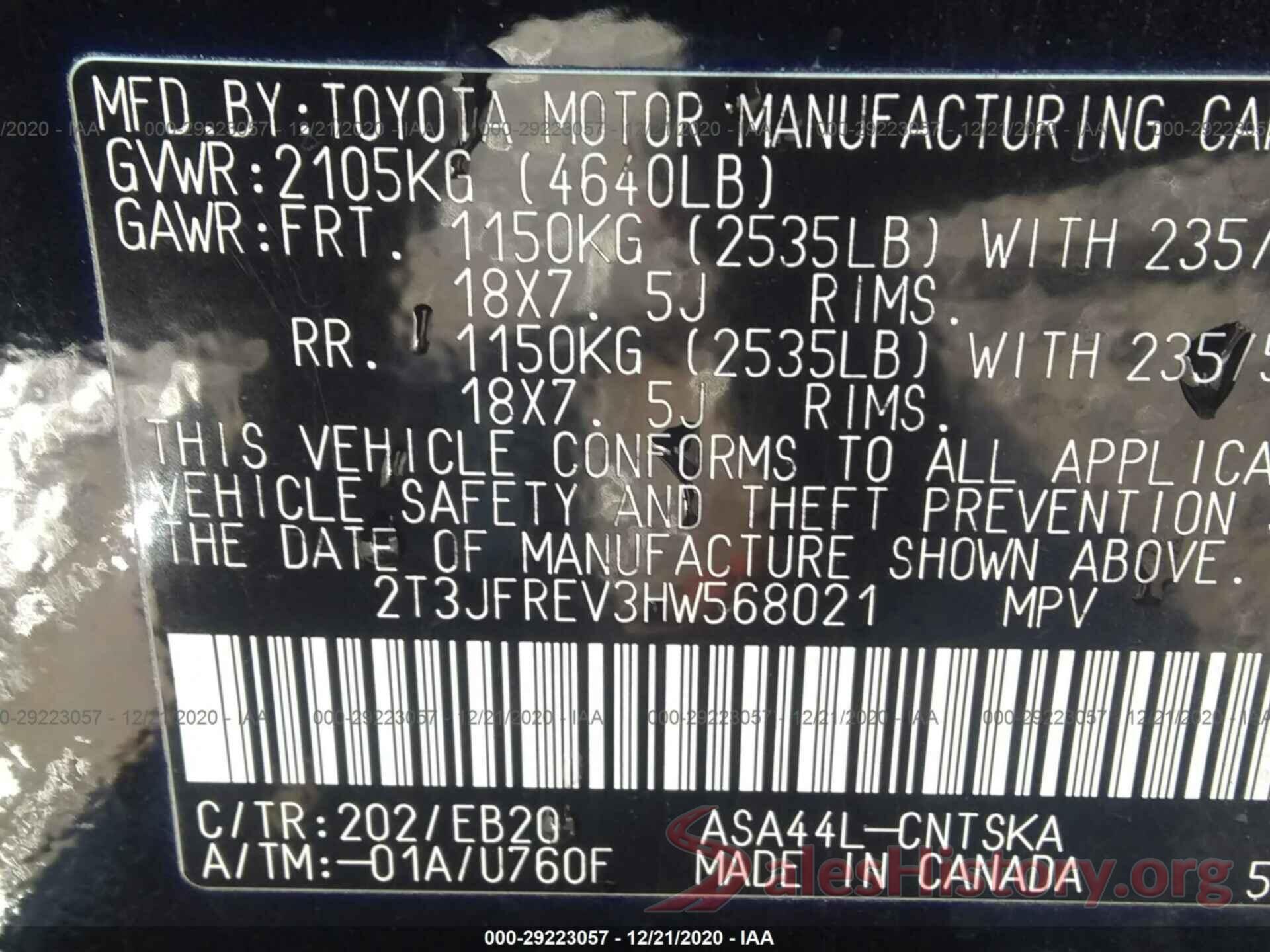 2T3JFREV3HW568021 2017 TOYOTA RAV4