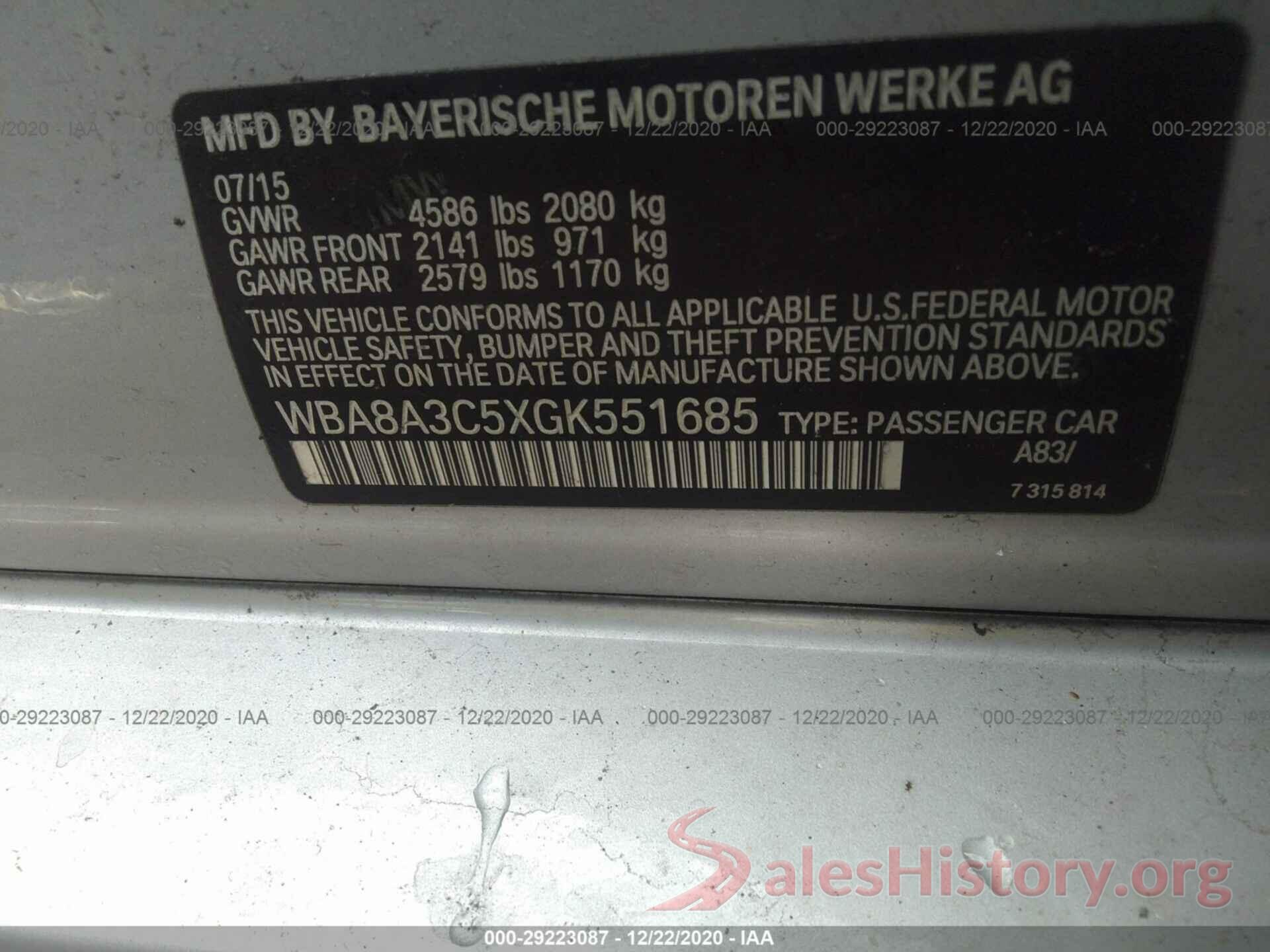 WBA8A3C5XGK551685 2016 BMW 3 SERIES