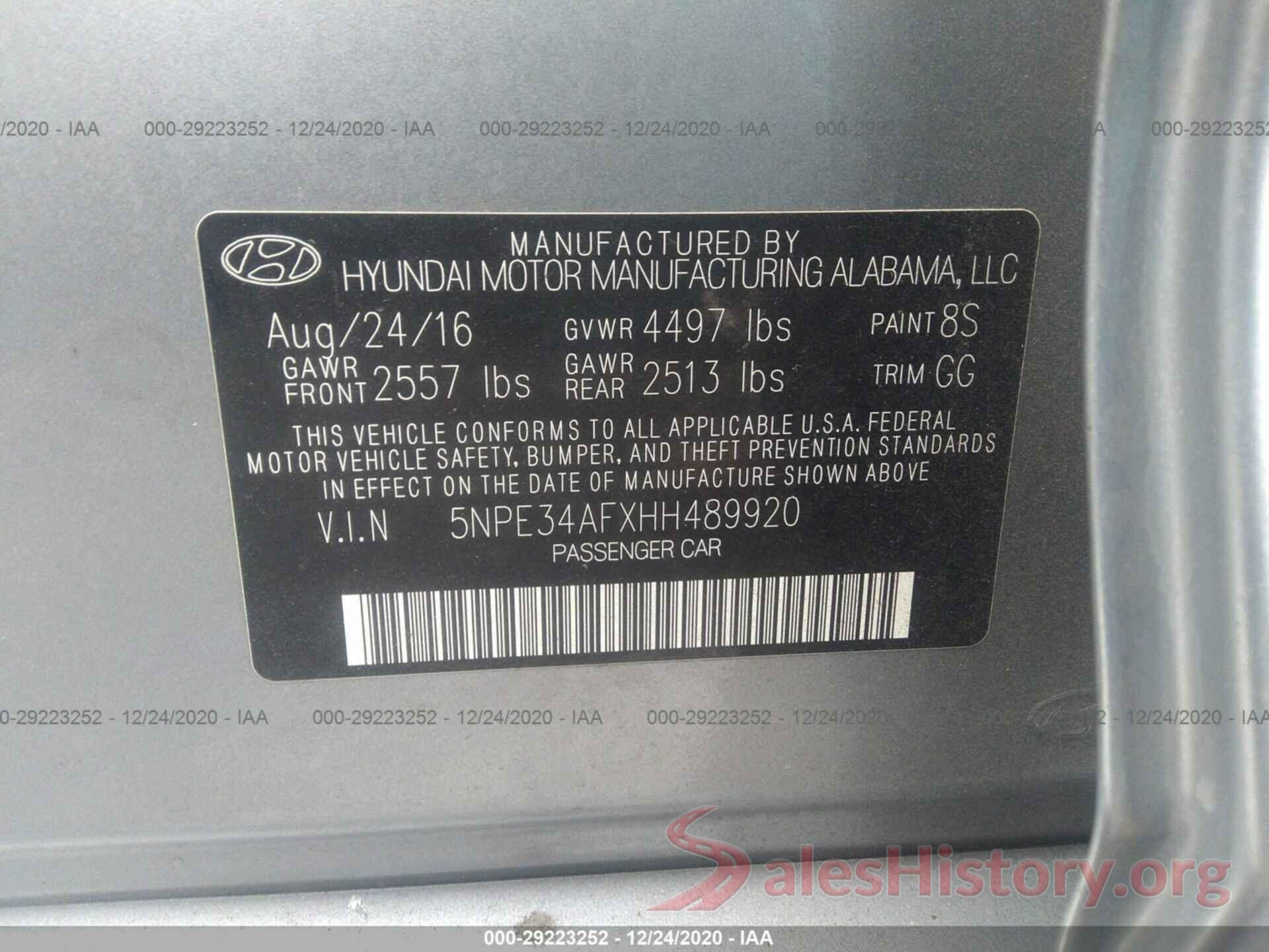 5NPE34AFXHH489920 2017 HYUNDAI SONATA