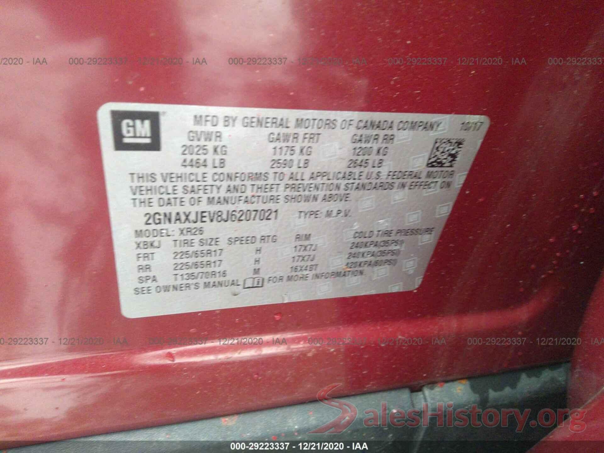 2GNAXJEV8J6207021 2018 CHEVROLET EQUINOX