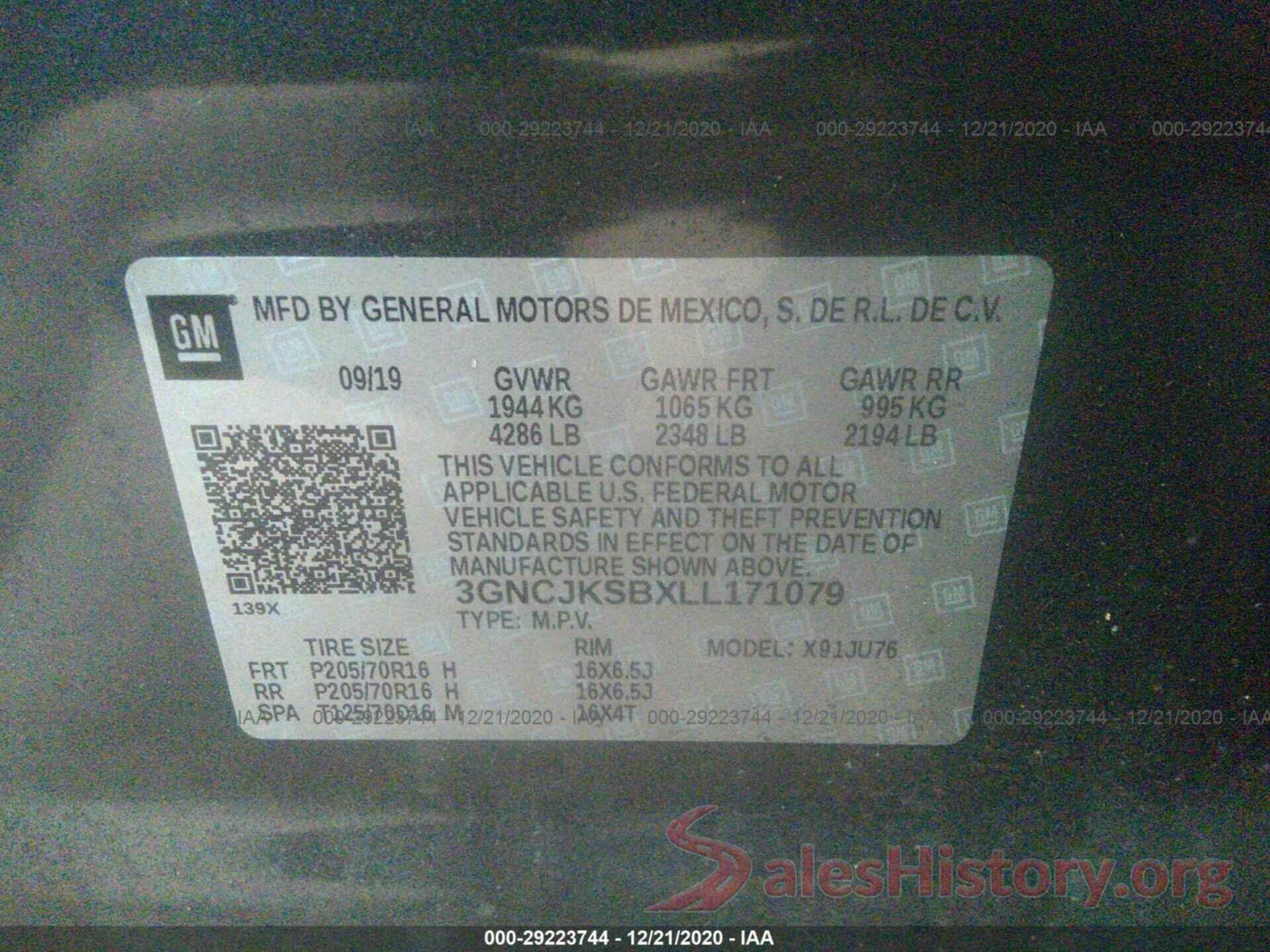 3GNCJKSBXLL171079 2020 CHEVROLET TRAX