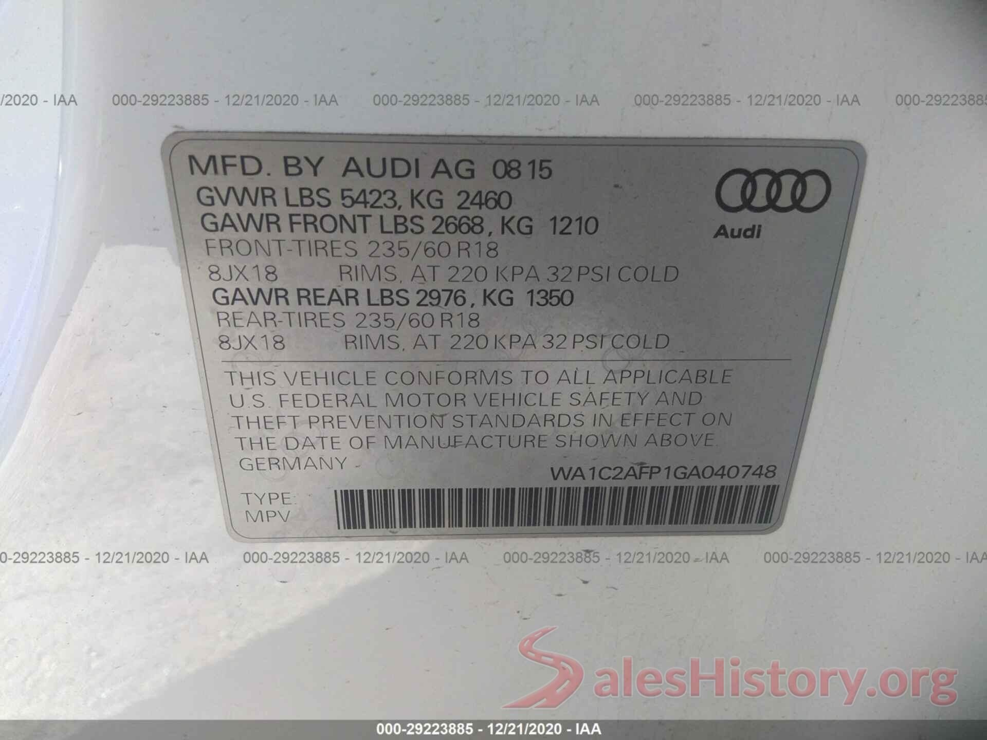 WA1C2AFP1GA040748 2016 AUDI Q5