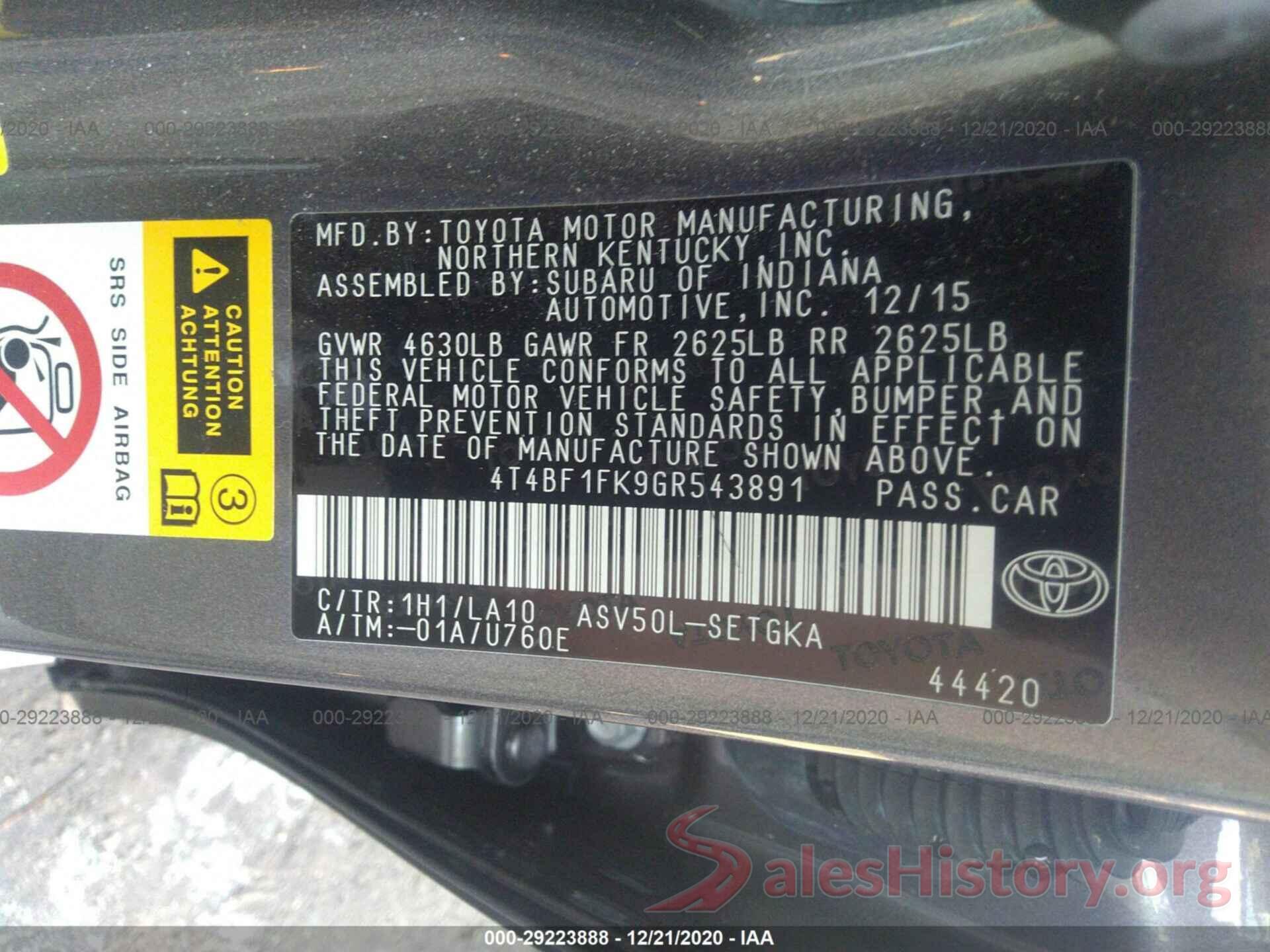 4T4BF1FK9GR543891 2016 TOYOTA CAMRY