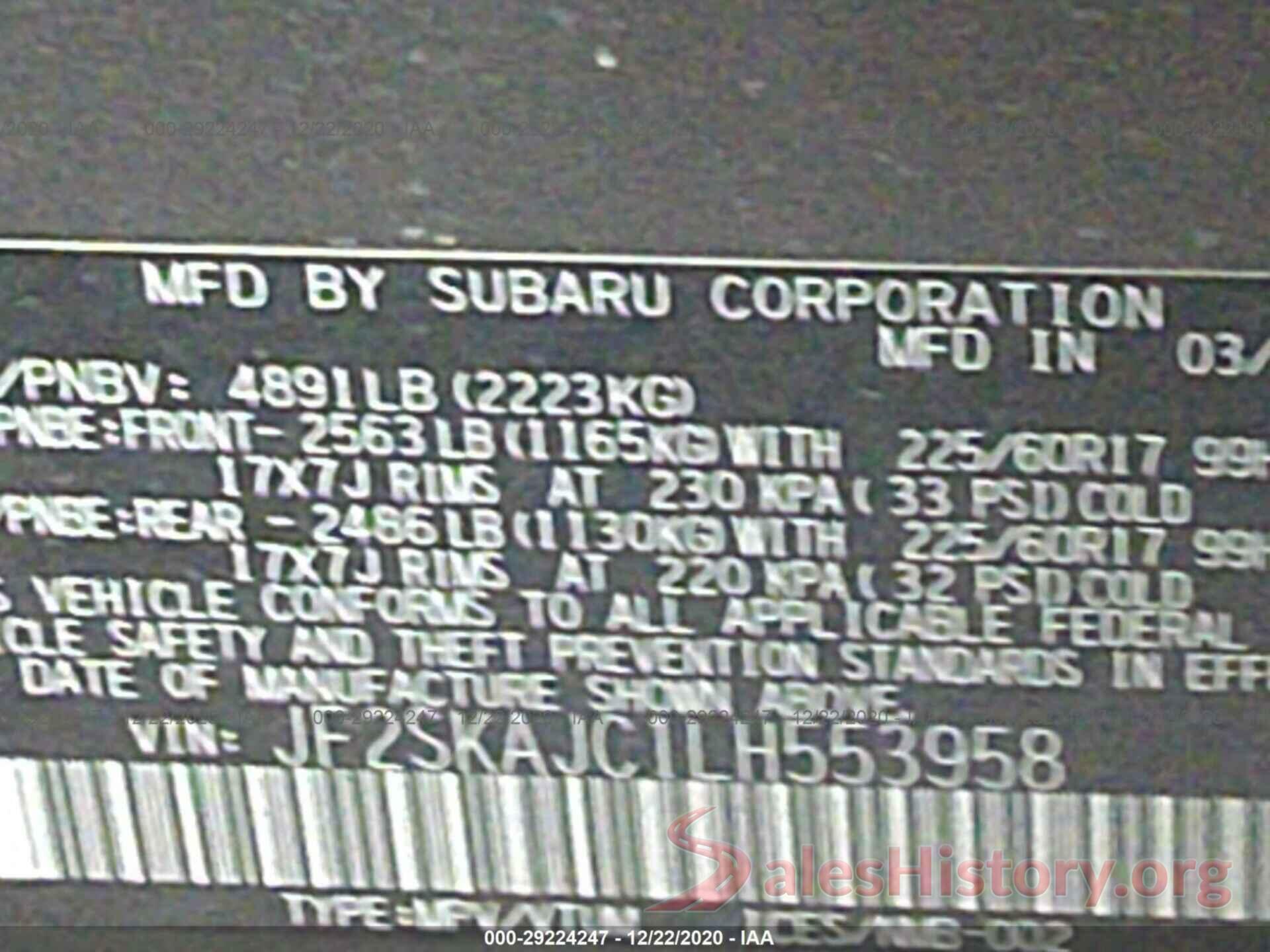 JF2SKAJC1LH553958 2020 SUBARU FORESTER