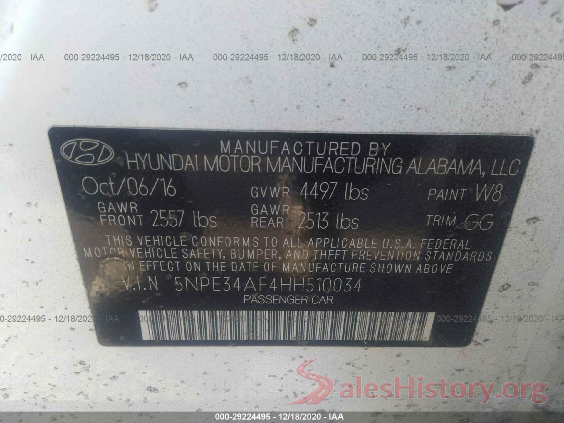 5NPE34AF4HH510034 2017 HYUNDAI SONATA