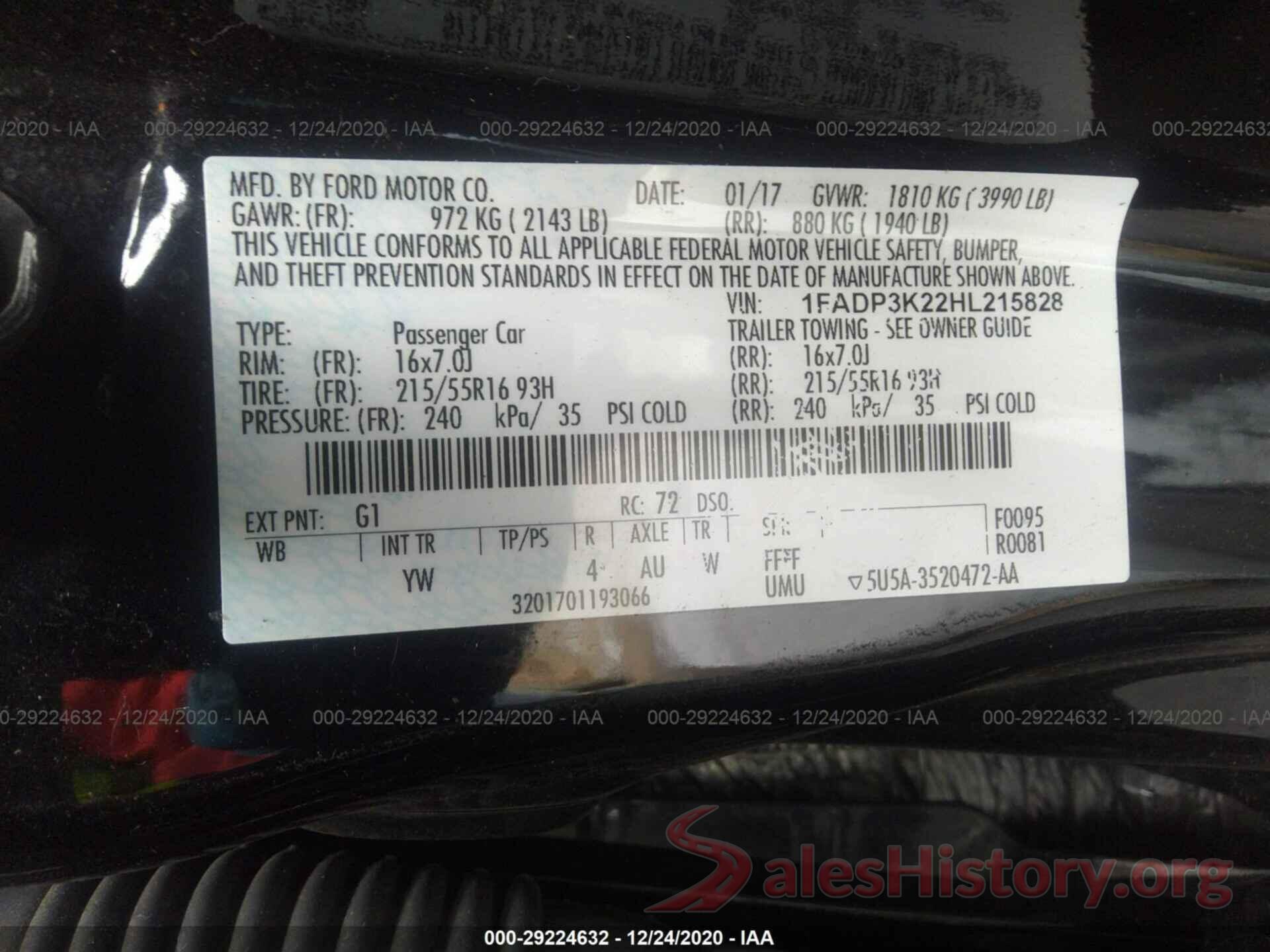 1FADP3K22HL215828 2017 FORD FOCUS