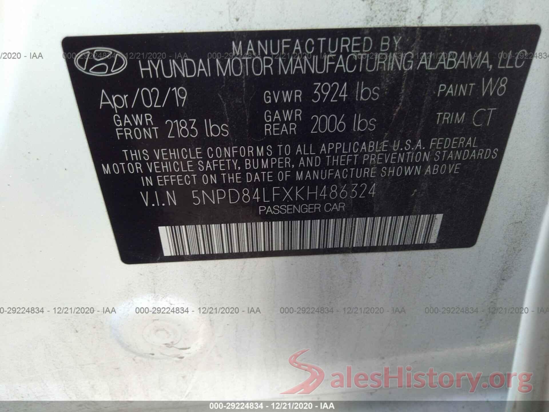 5NPD84LFXKH486324 2019 HYUNDAI ELANTRA