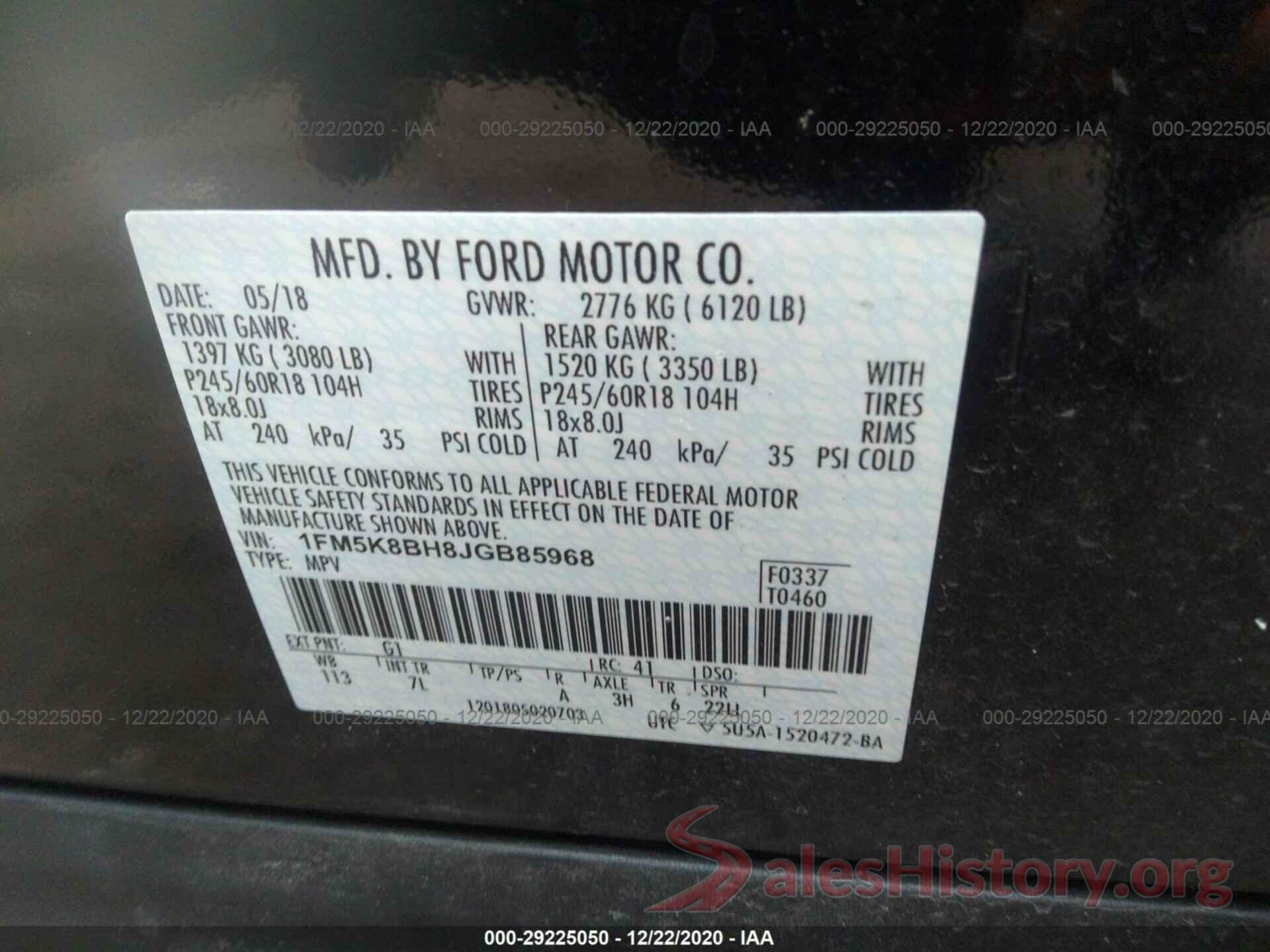 1FM5K8BH8JGB85968 2018 FORD EXPLORER