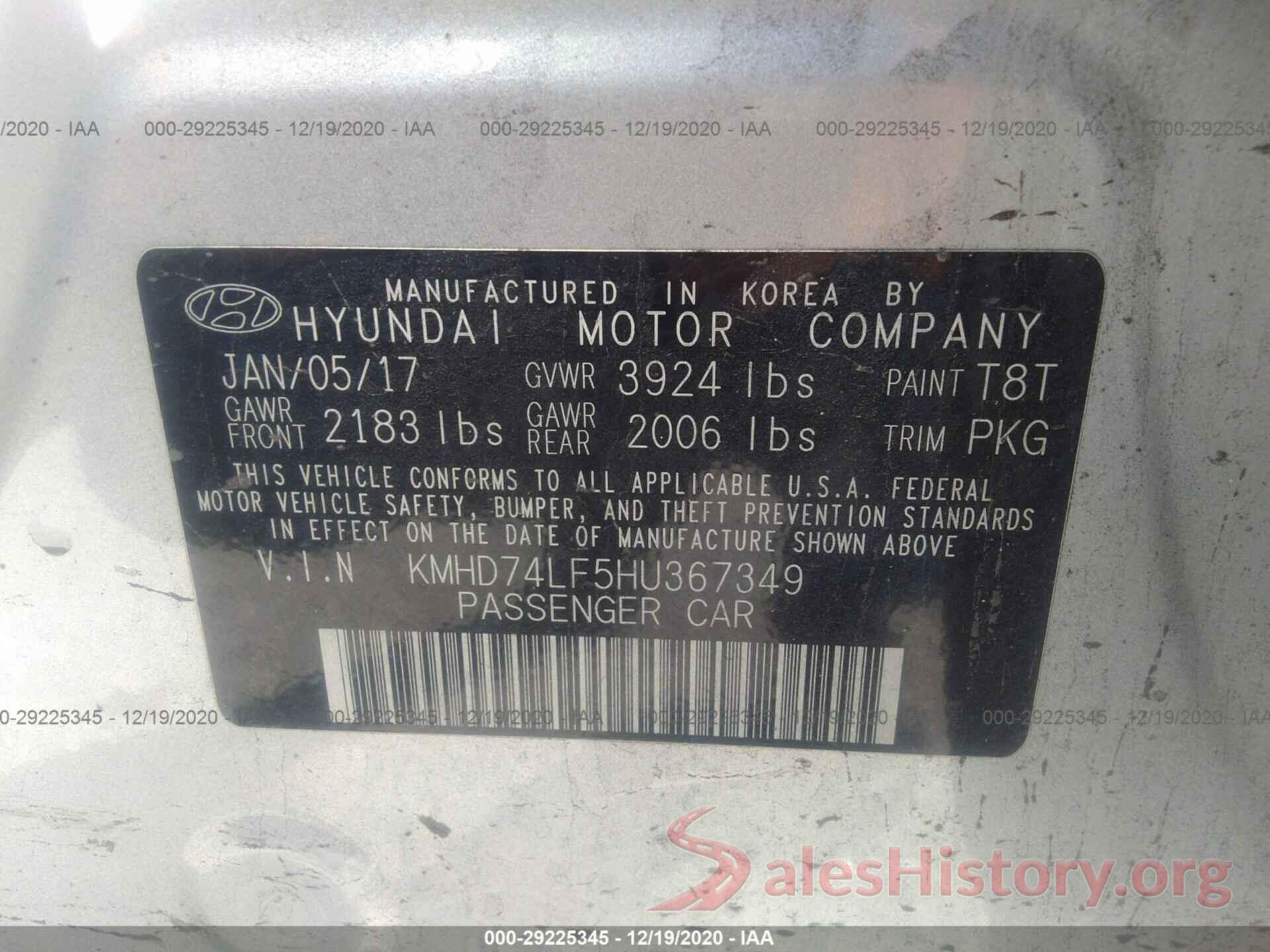 KMHD74LF5HU367349 2017 HYUNDAI ELANTRA