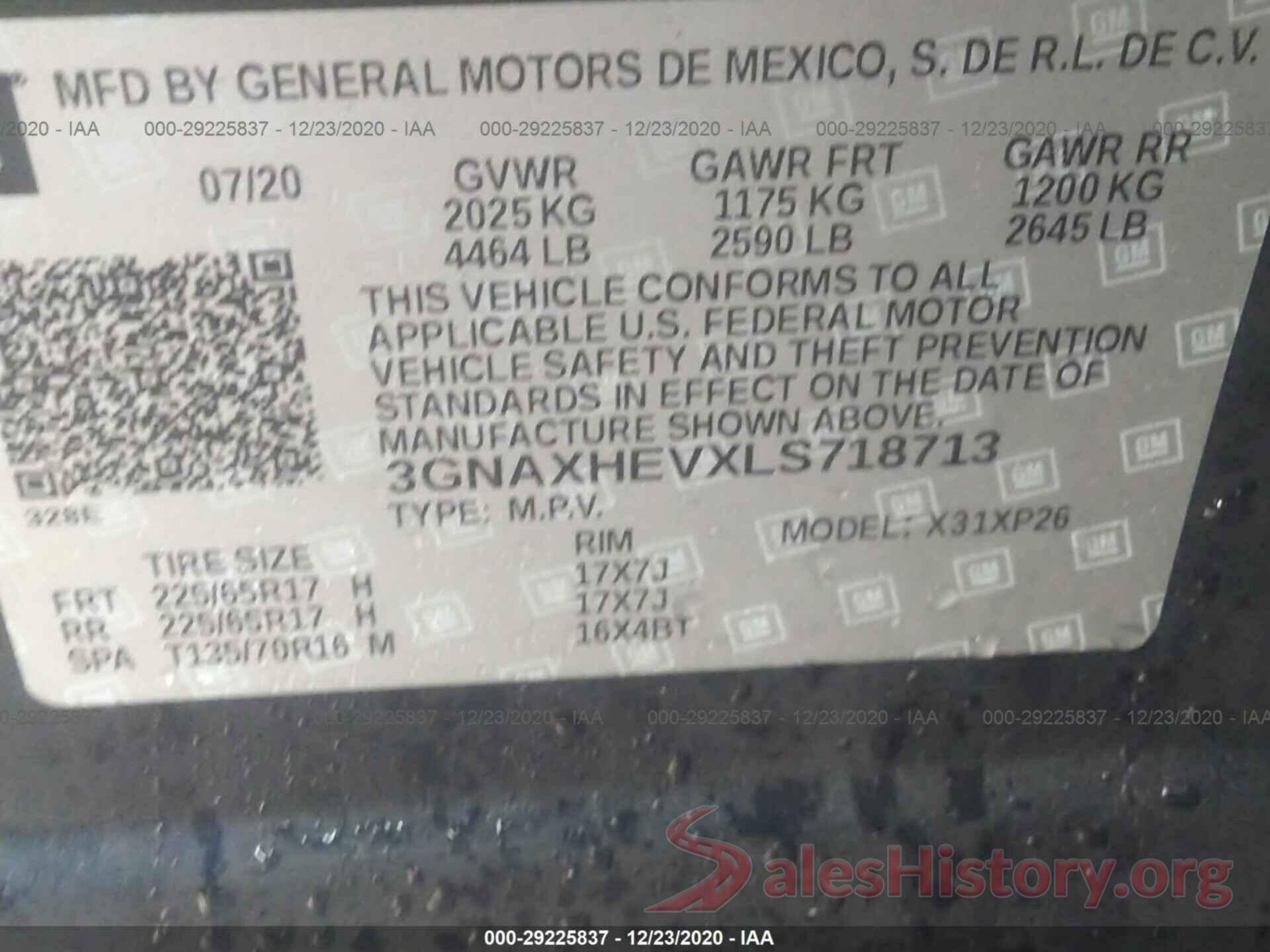 3GNAXHEVXLS718713 2020 CHEVROLET EQUINOX