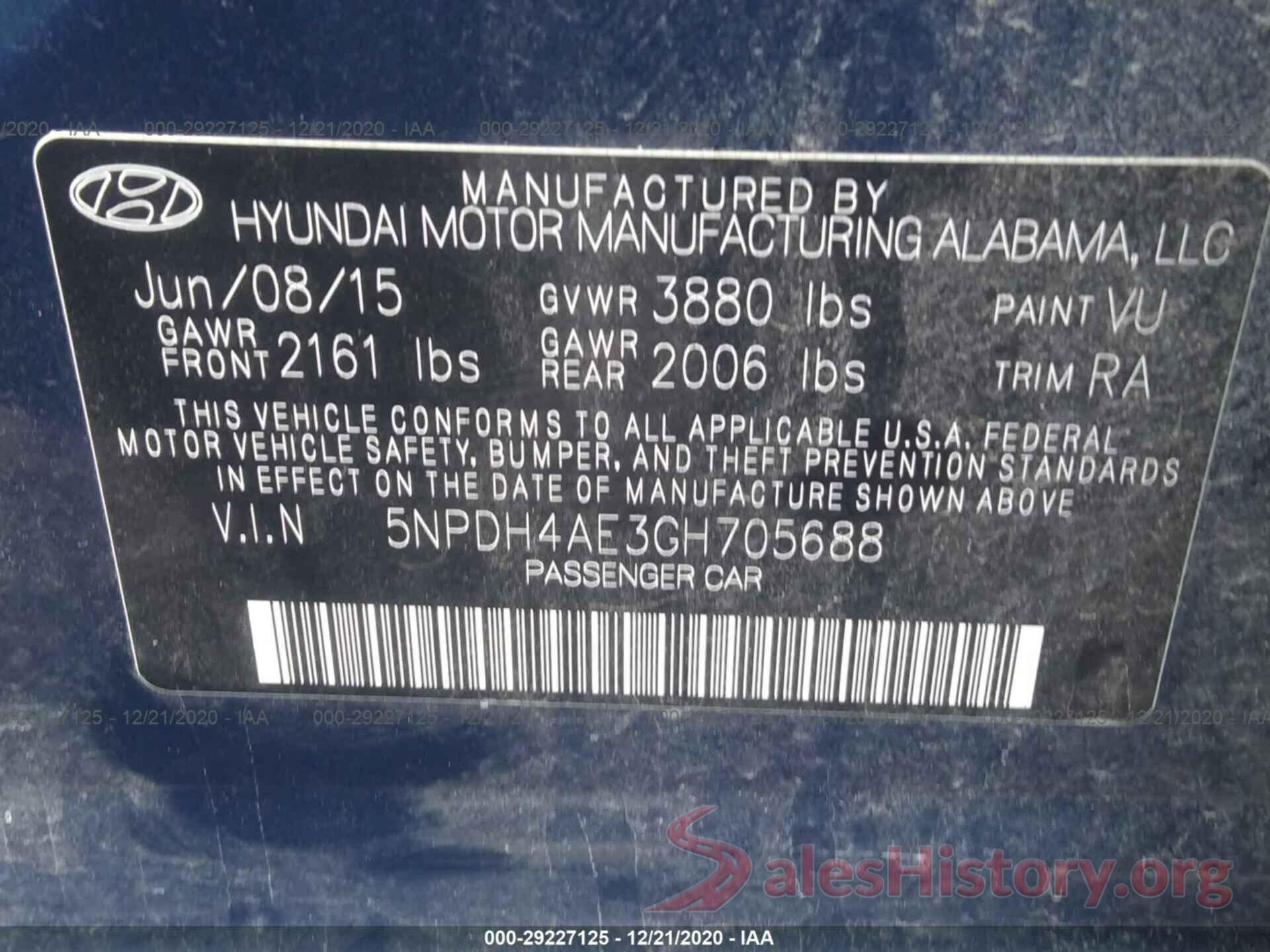 5NPDH4AE3GH705688 2016 HYUNDAI ELANTRA