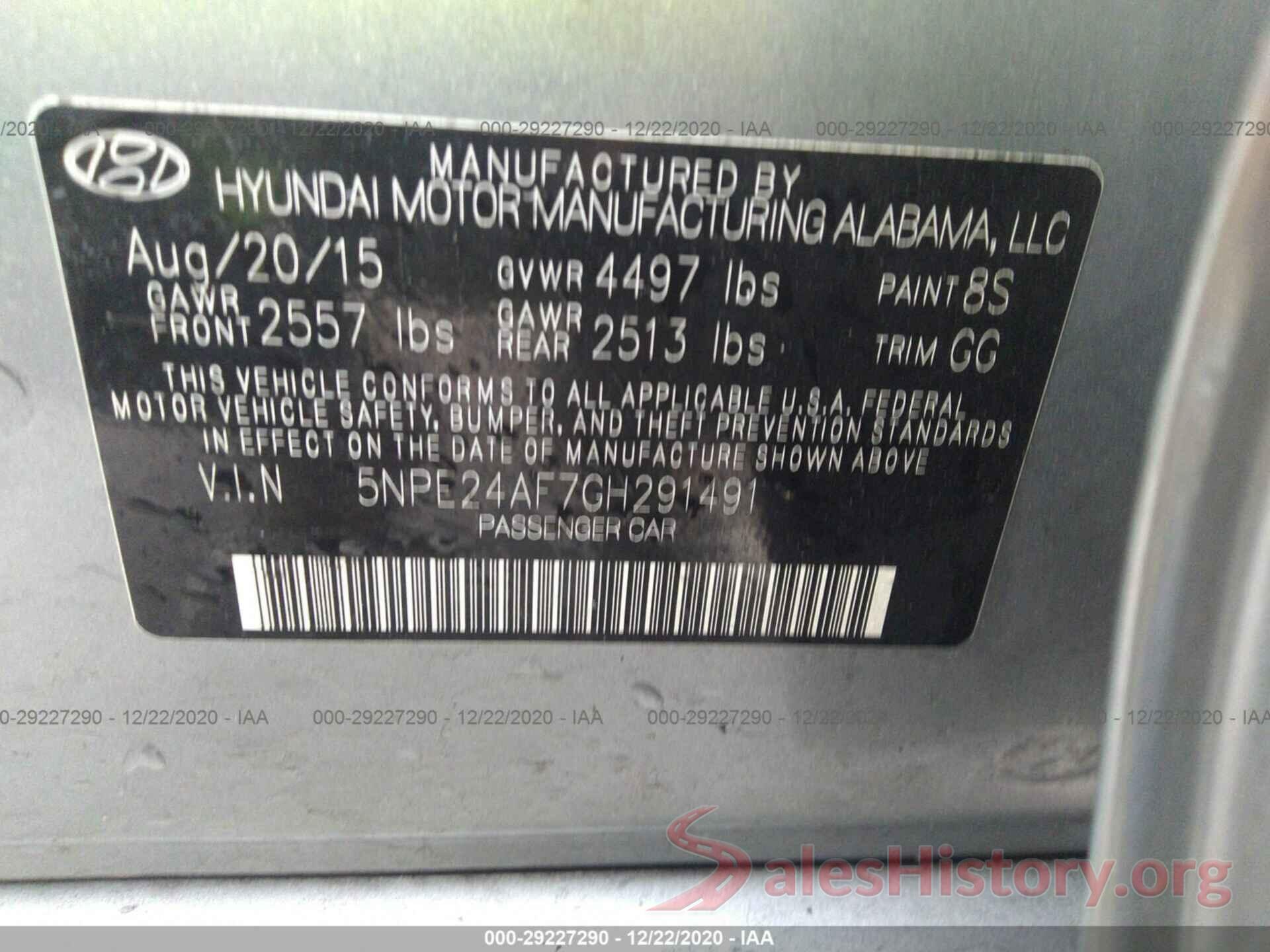 5NPE24AF7GH291491 2016 HYUNDAI SONATA