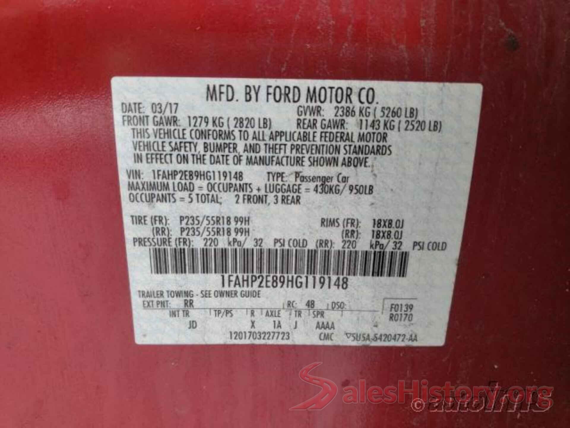 1FAHP2E89HG119148 2017 FORD TAURUS