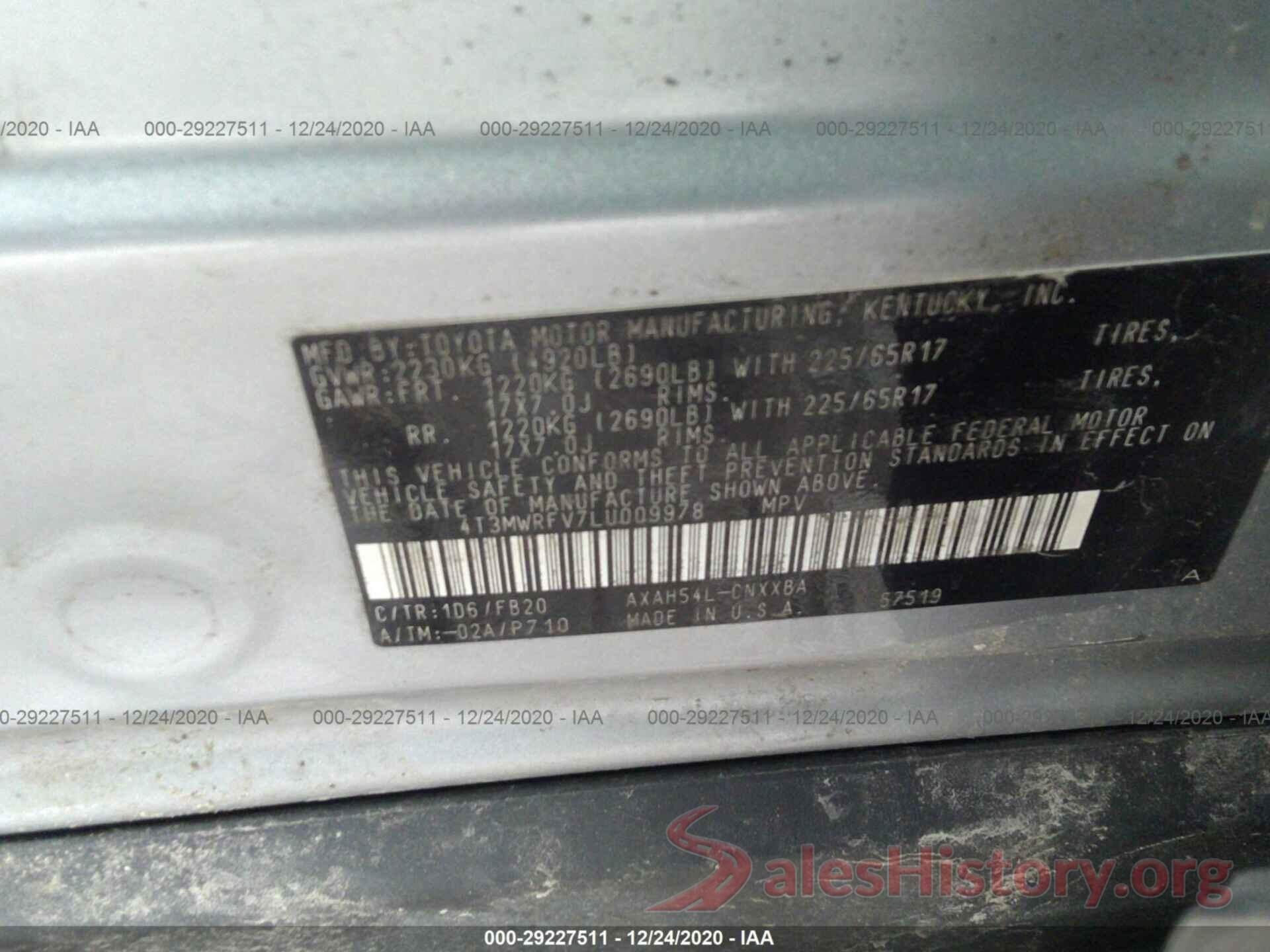 4T3MWRFV7LU009978 2020 TOYOTA RAV4