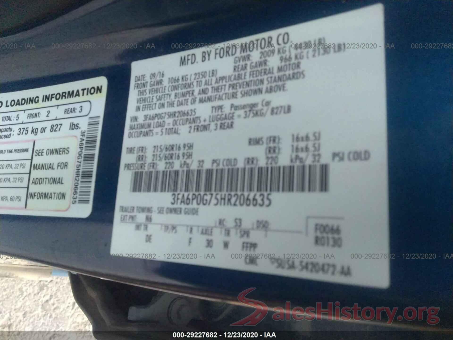 3FA6P0G75HR206635 2017 FORD FUSION