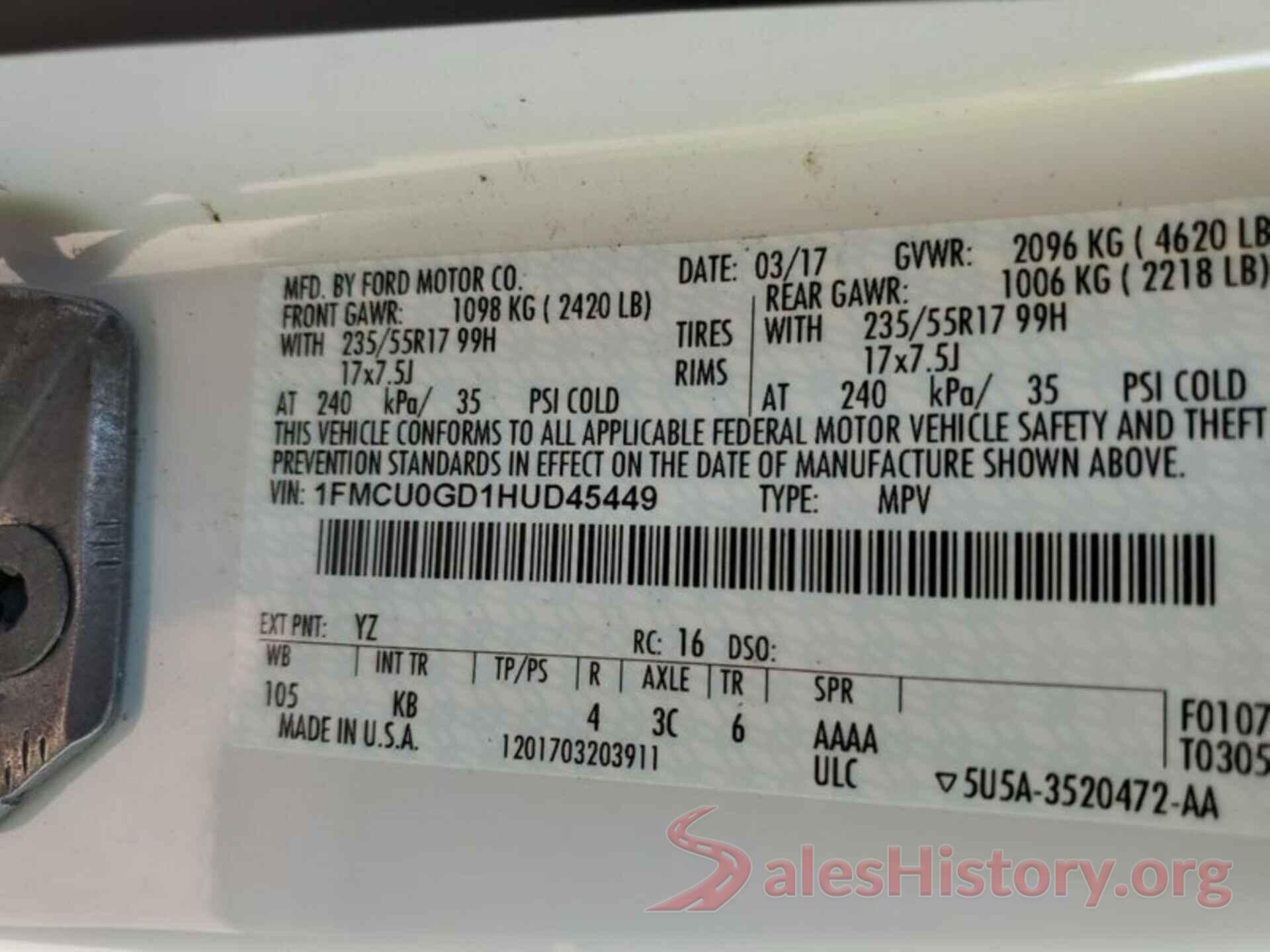 1FMCU0GD1HUD45449 2017 FORD ESCAPE