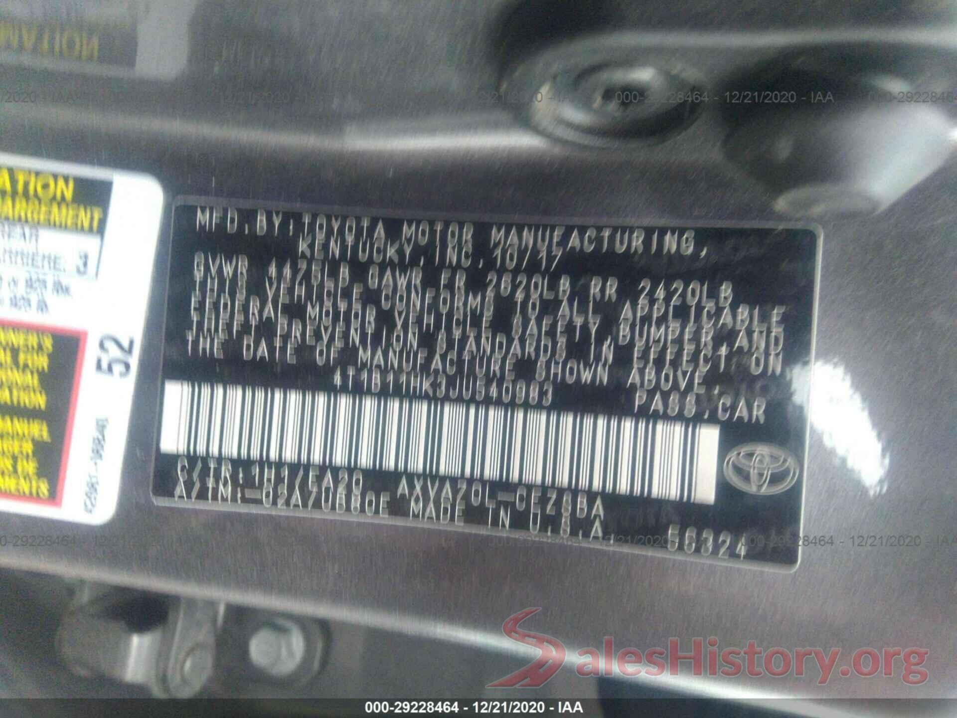 4T1B11HK3JU540983 2018 TOYOTA CAMRY