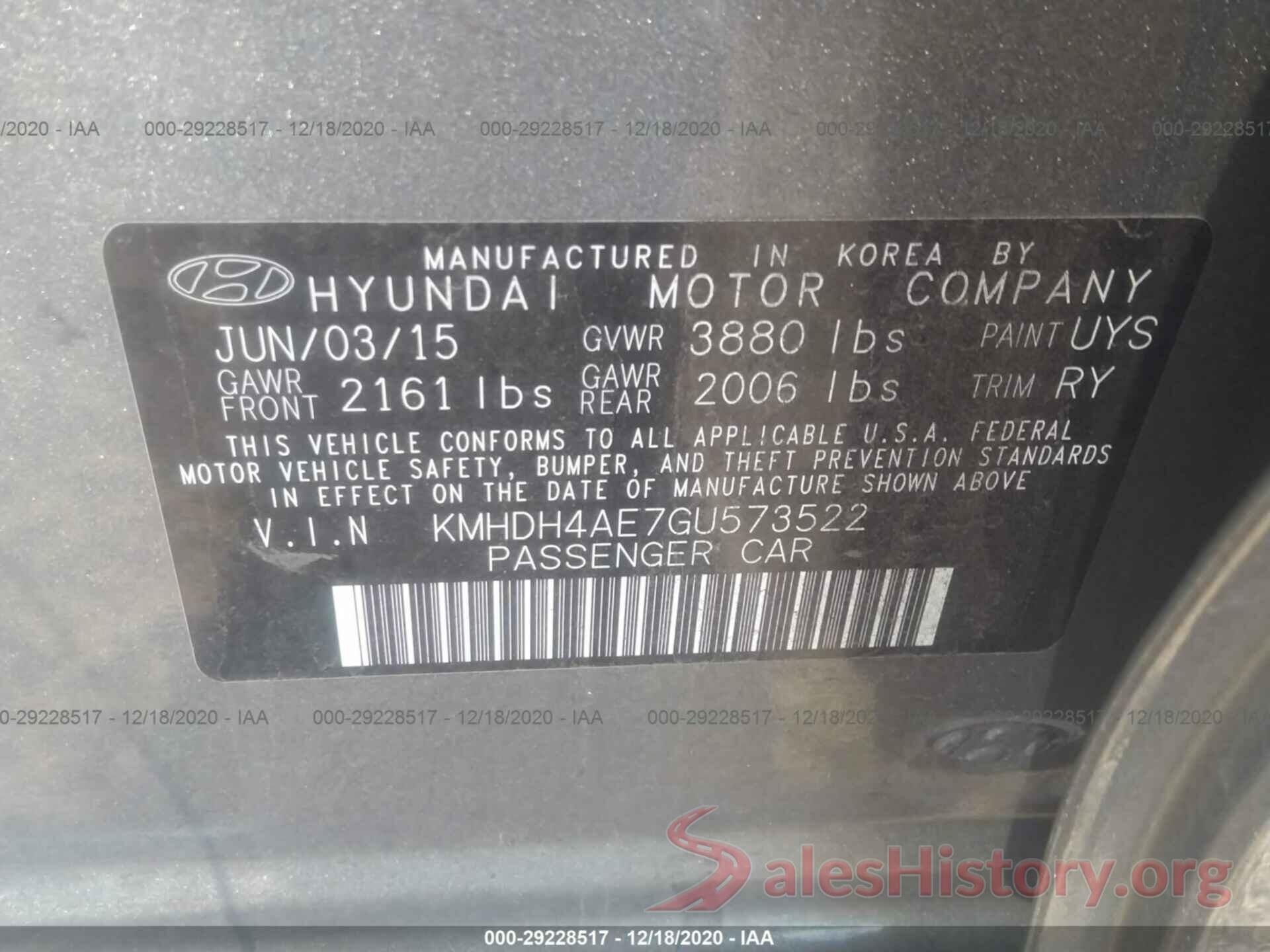 KMHDH4AE7GU573522 2016 HYUNDAI ELANTRA