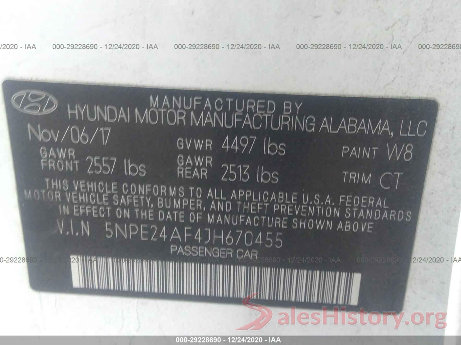 5NPE24AF4JH670455 2018 HYUNDAI SONATA