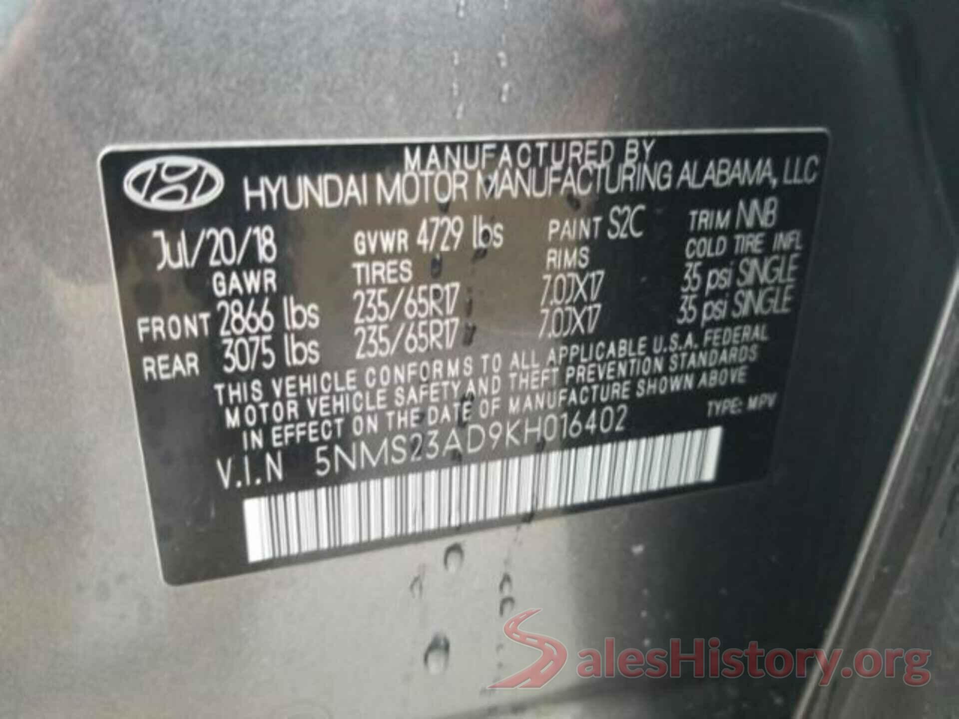 5NMS23AD9KH016402 2019 HYUNDAI SANTA FE