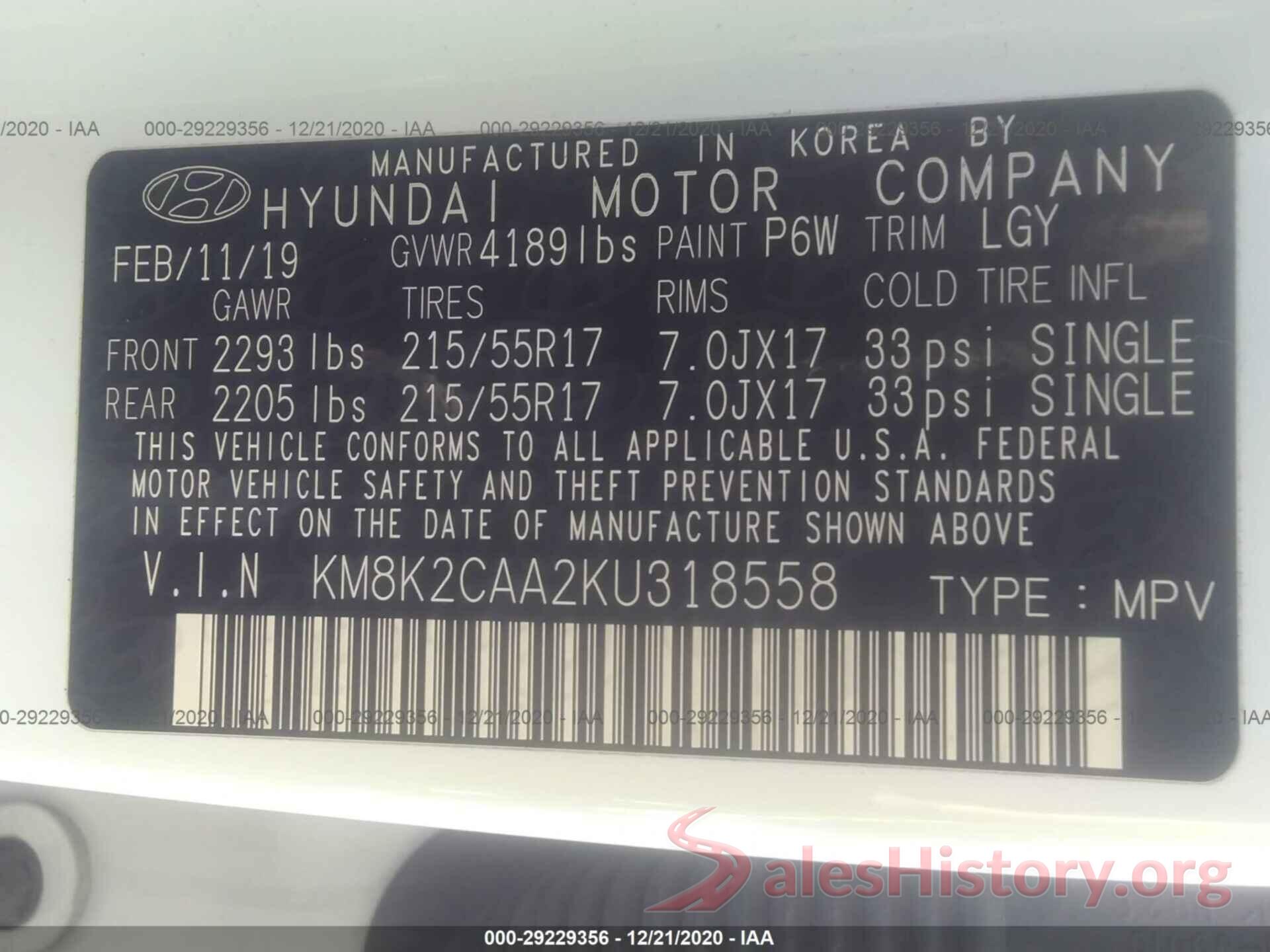 KM8K2CAA2KU318558 2019 HYUNDAI KONA