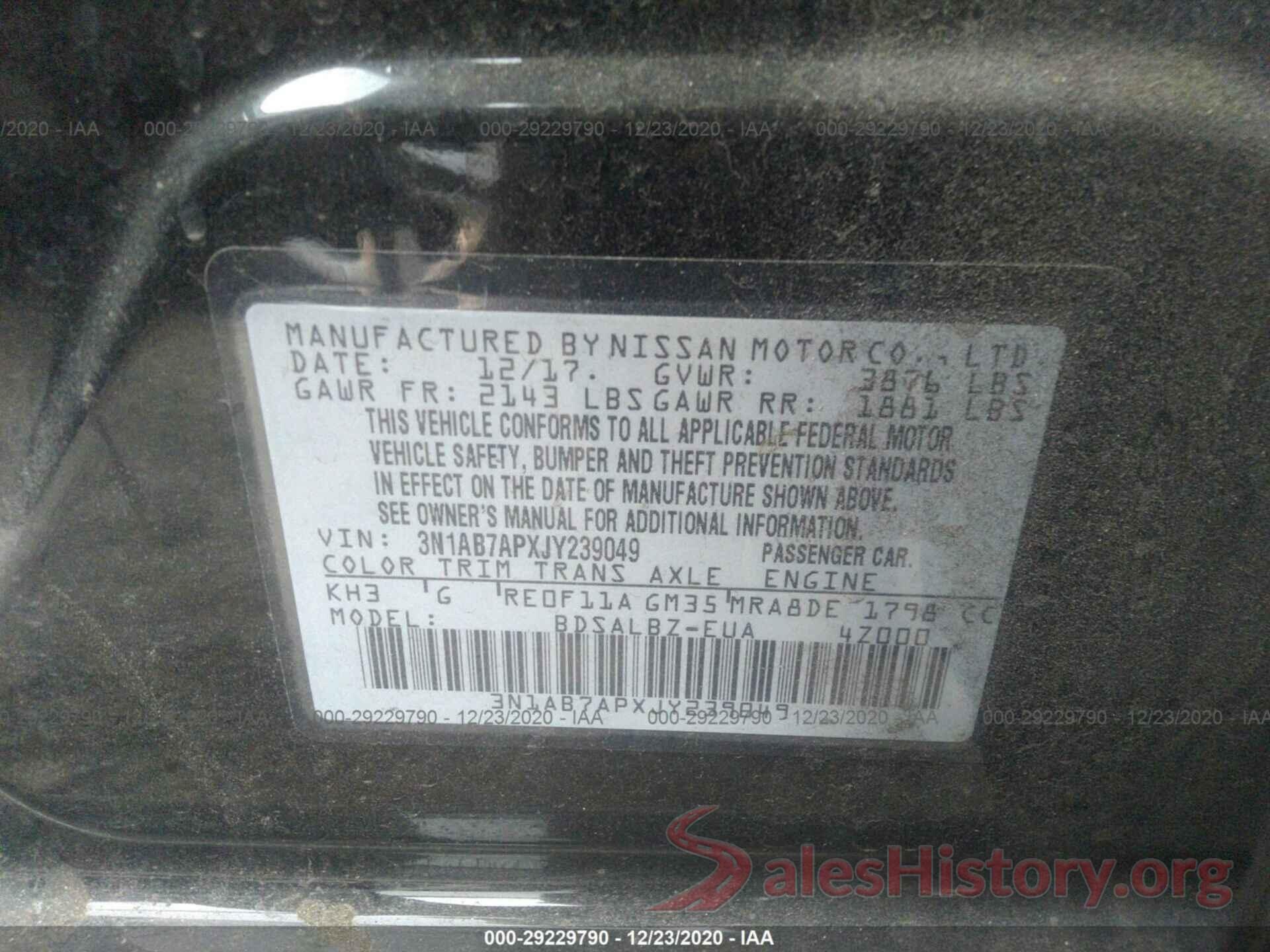 3N1AB7APXJY239049 2018 NISSAN SENTRA