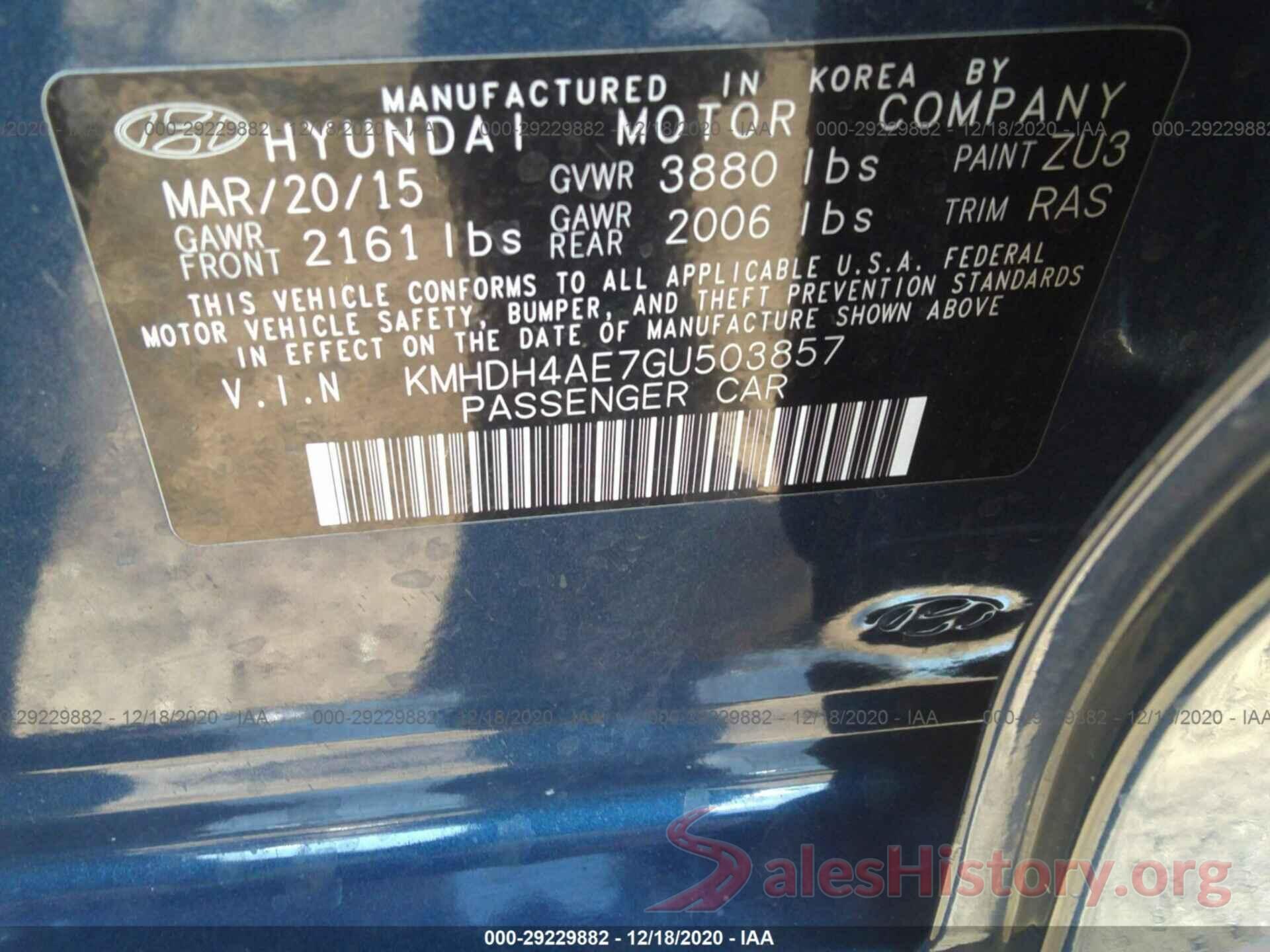 KMHDH4AE7GU503857 2016 HYUNDAI ELANTRA