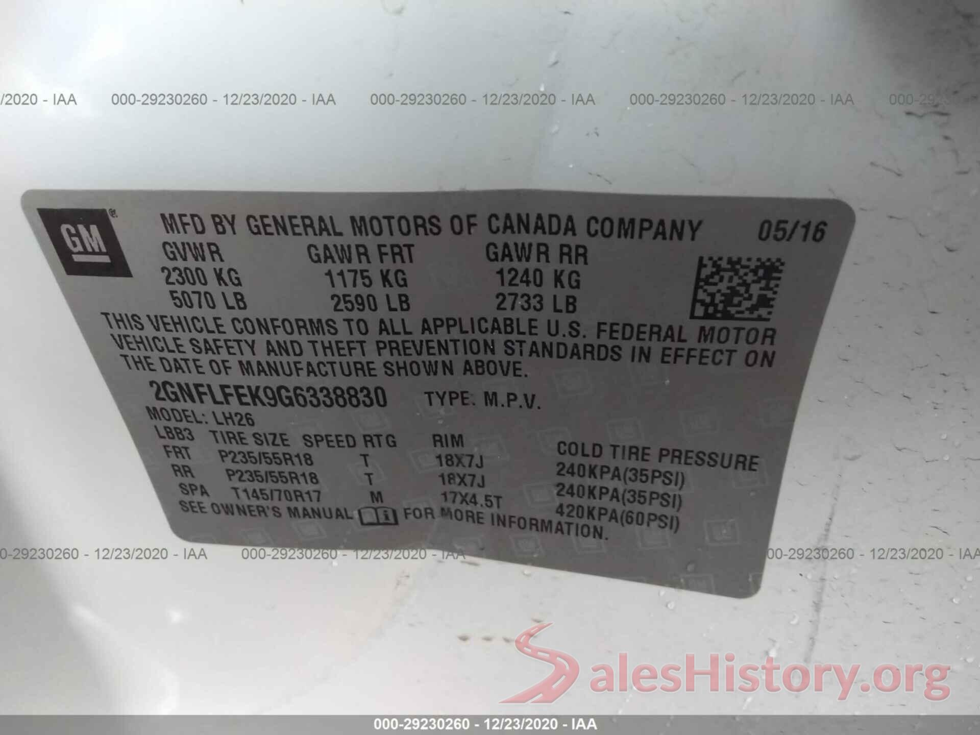 2GNFLFEK9G6338830 2016 CHEVROLET EQUINOX