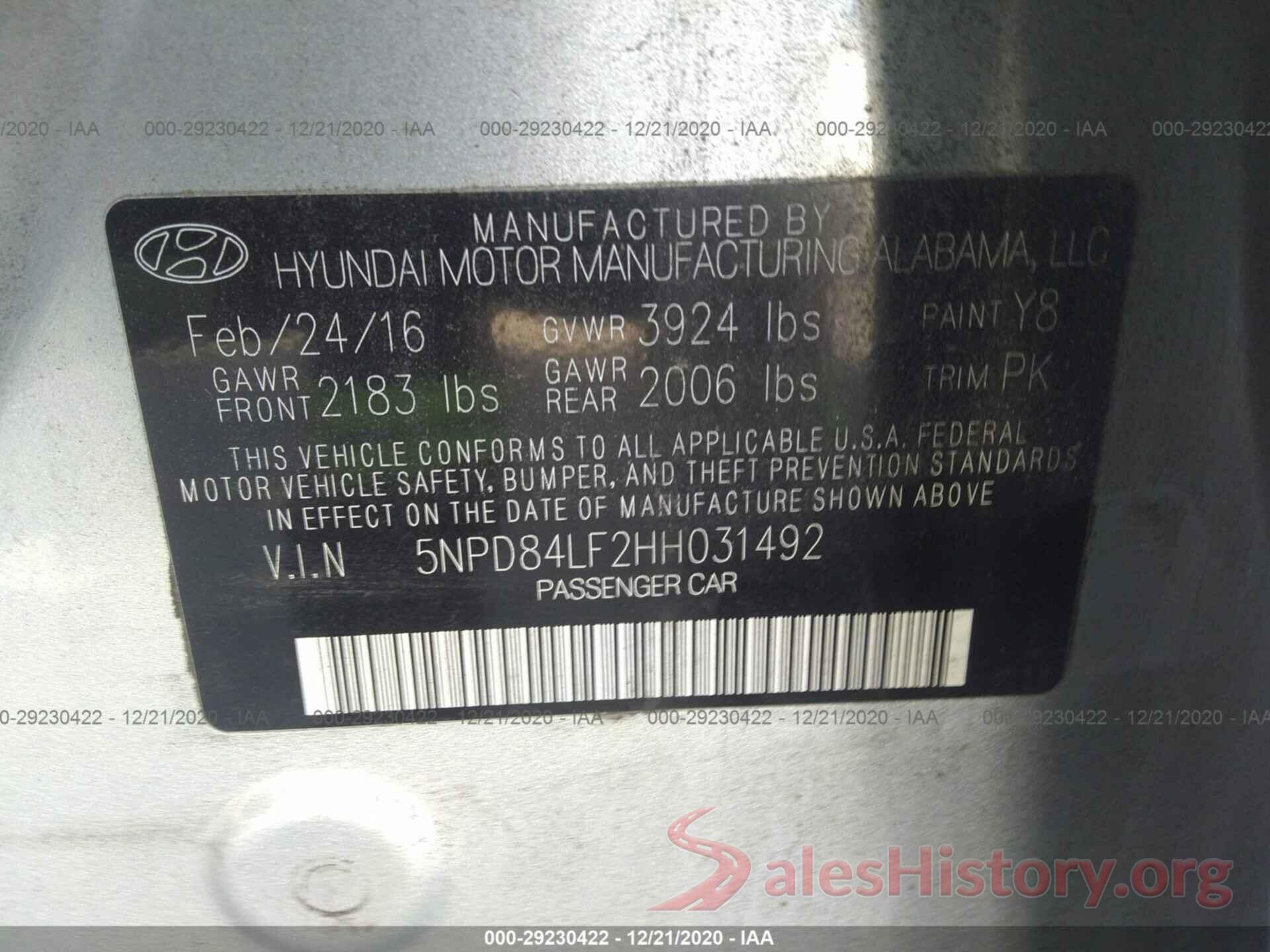 5NPD84LF2HH031492 2017 HYUNDAI ELANTRA