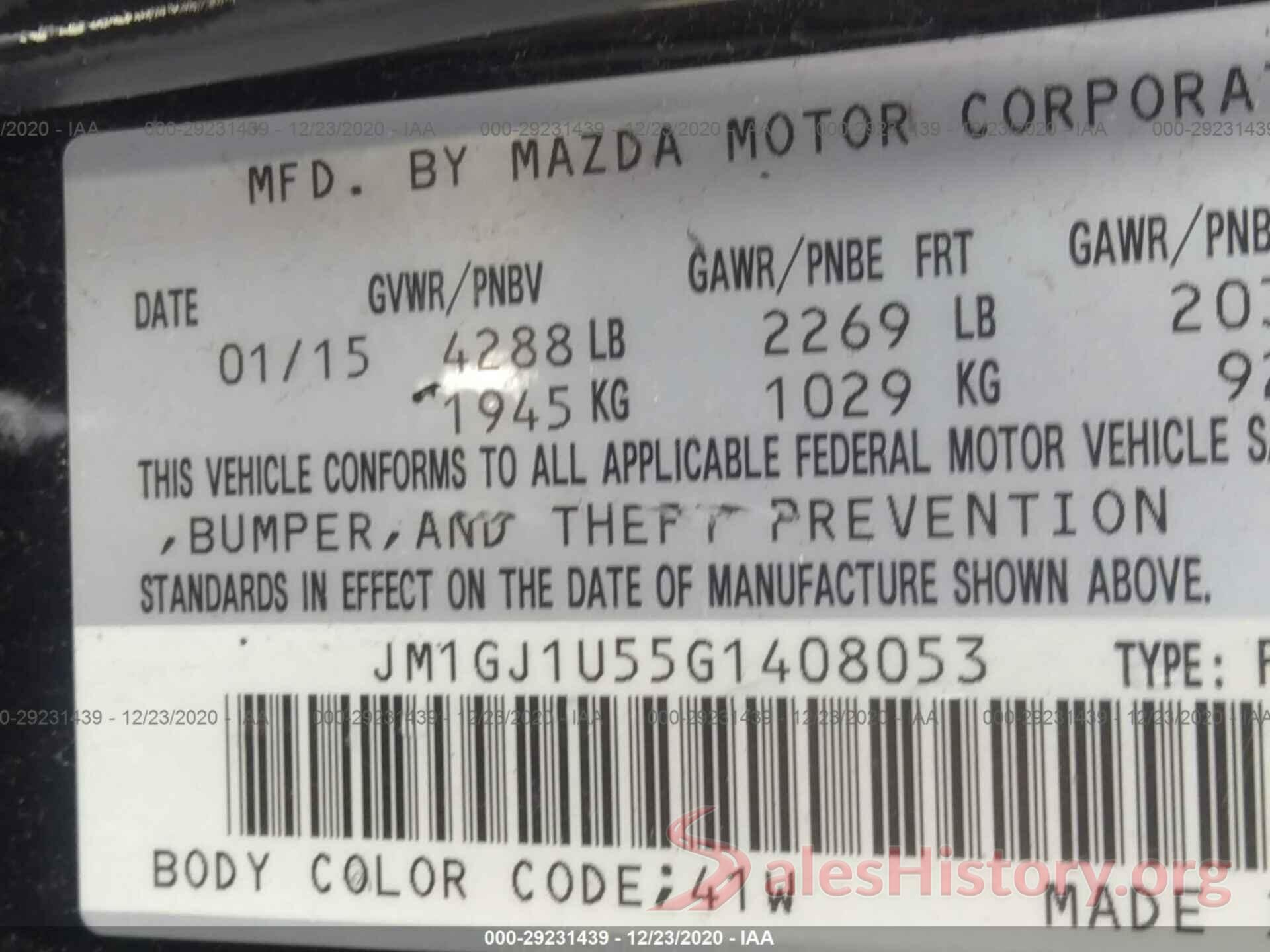 JM1GJ1U55G1408053 2016 MAZDA MAZDA6