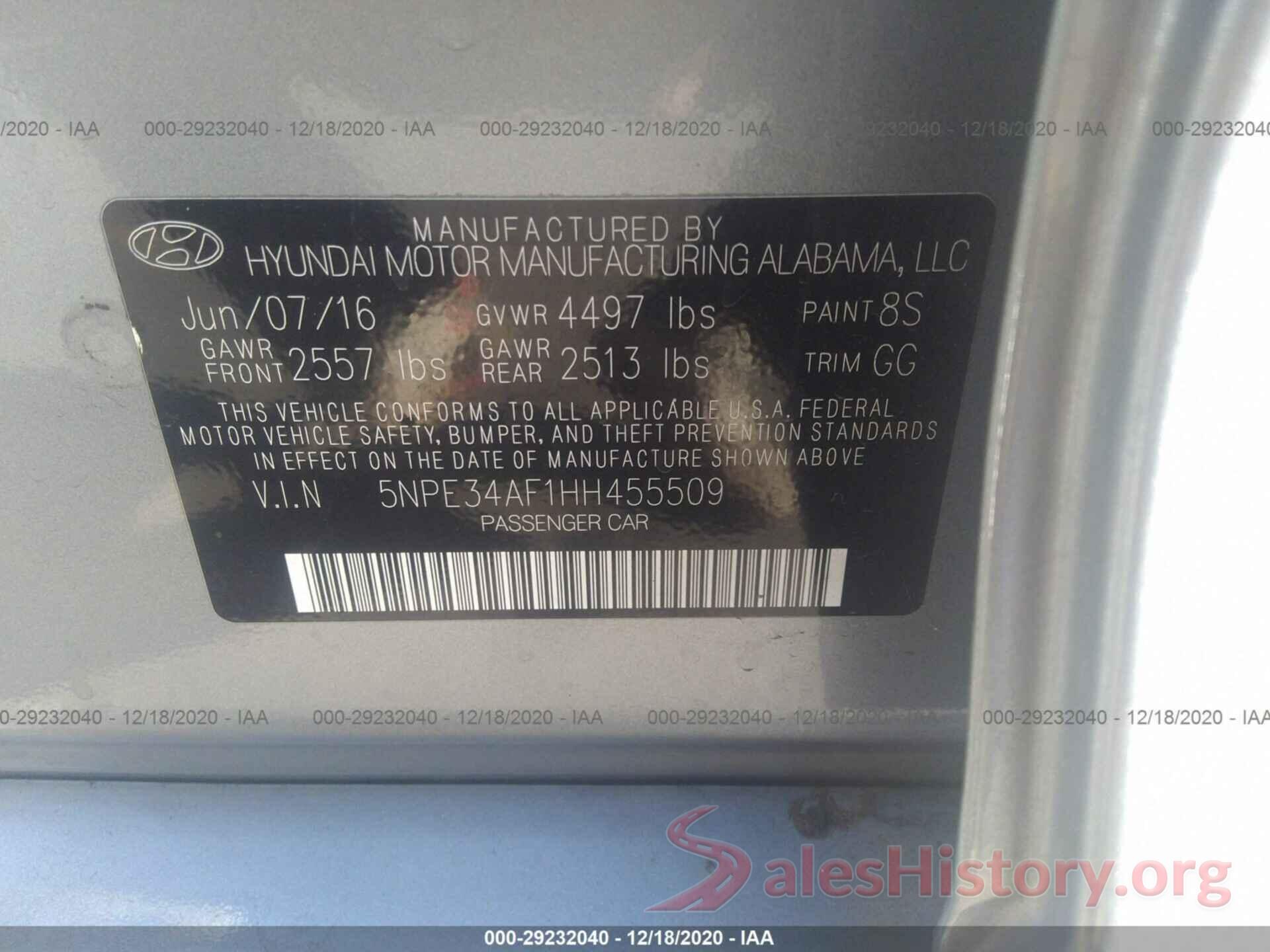 5NPE34AF1HH455509 2017 HYUNDAI SONATA