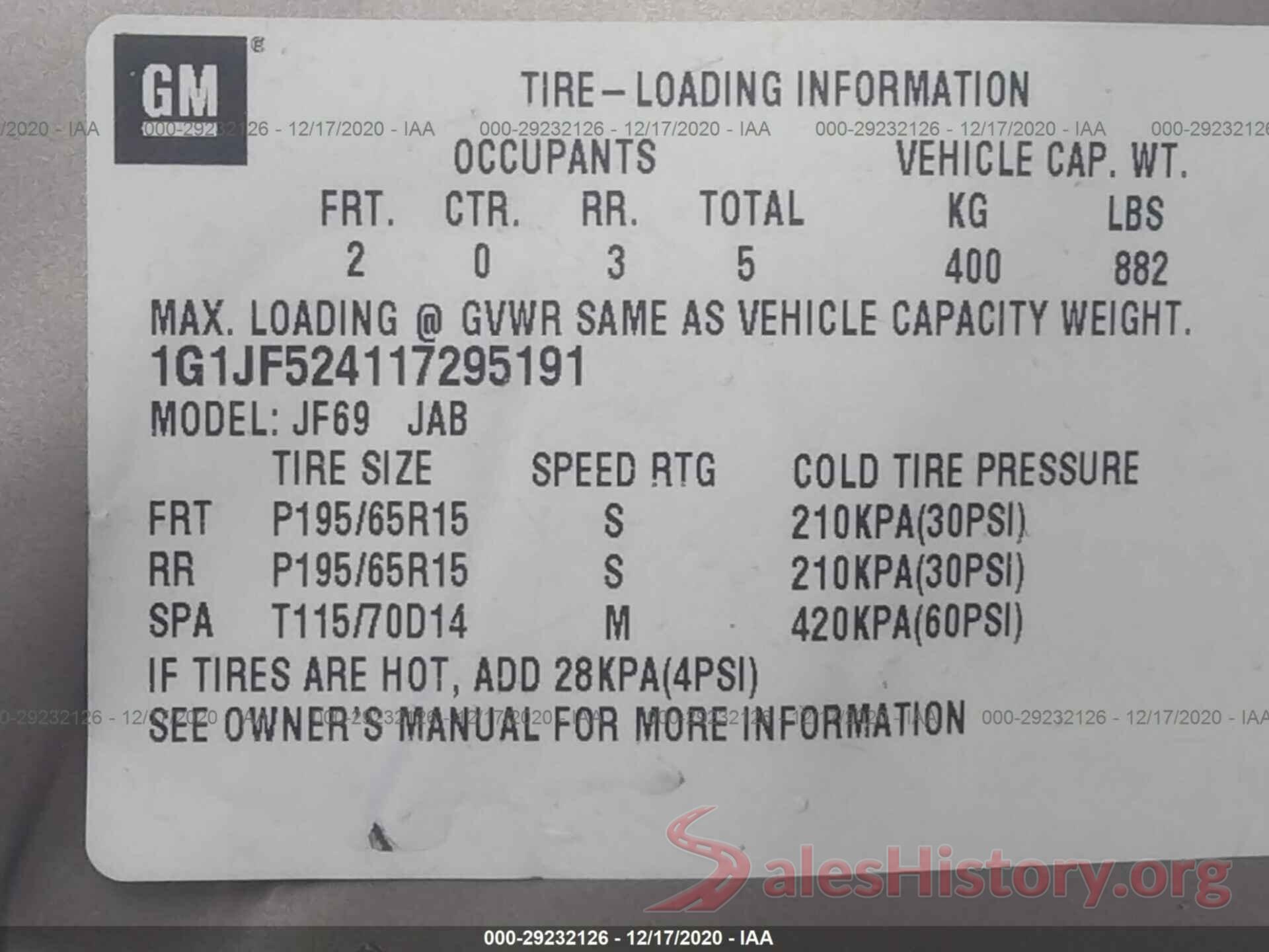 1G1JF524117295191 2001 CHEVROLET CAVALIER