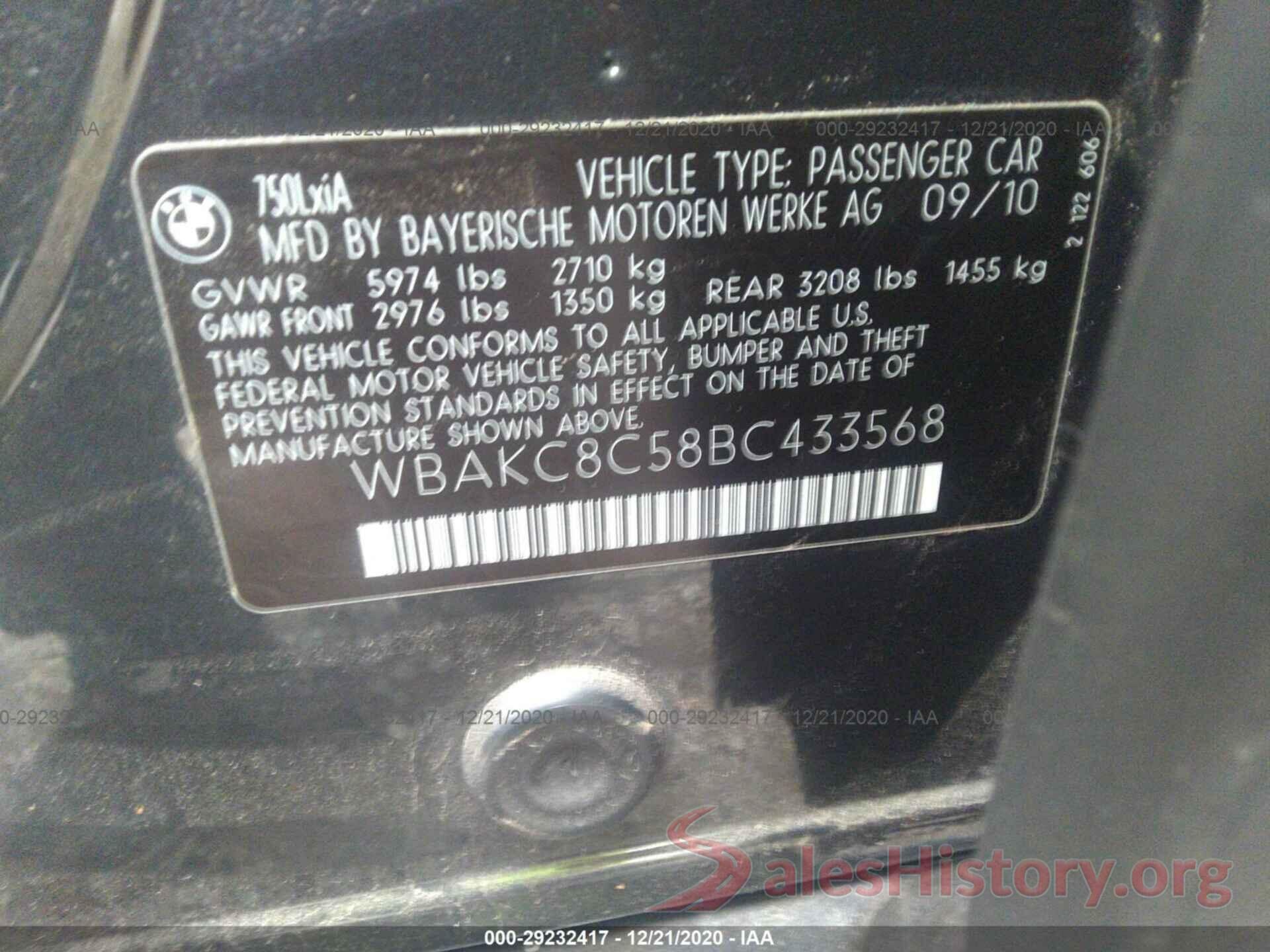 WBAKC8C58BC433568 2011 BMW 7 SERIES