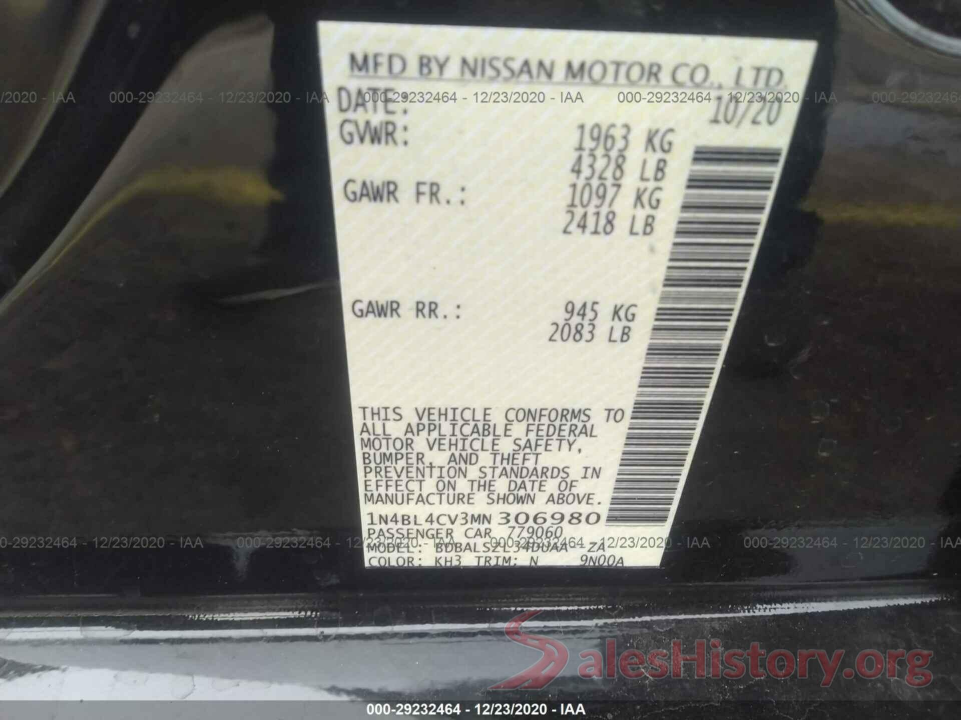 1N4BL4CV3MN306980 2021 NISSAN ALTIMA