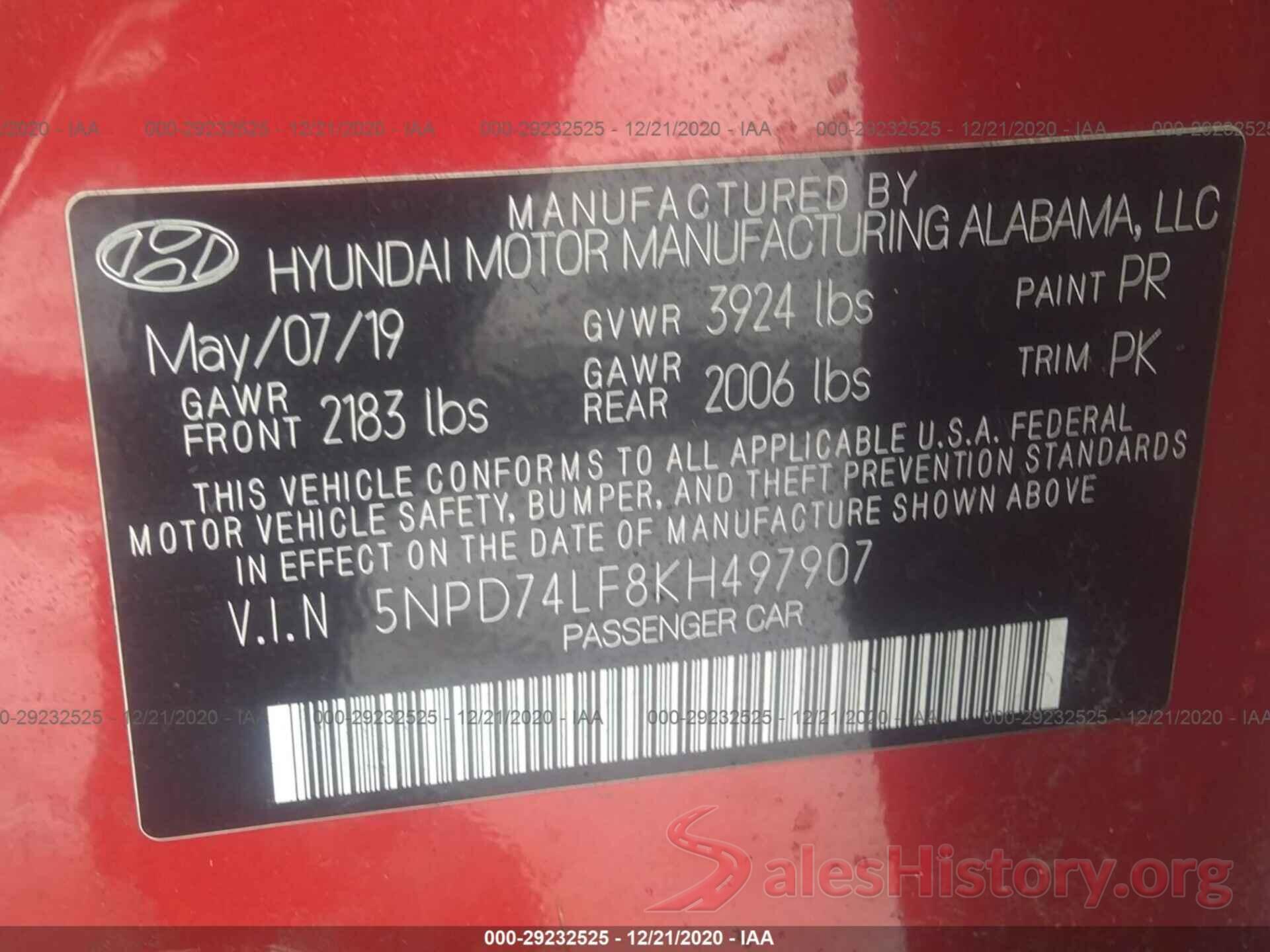 5NPD74LF8KH497907 2019 HYUNDAI ELANTRA