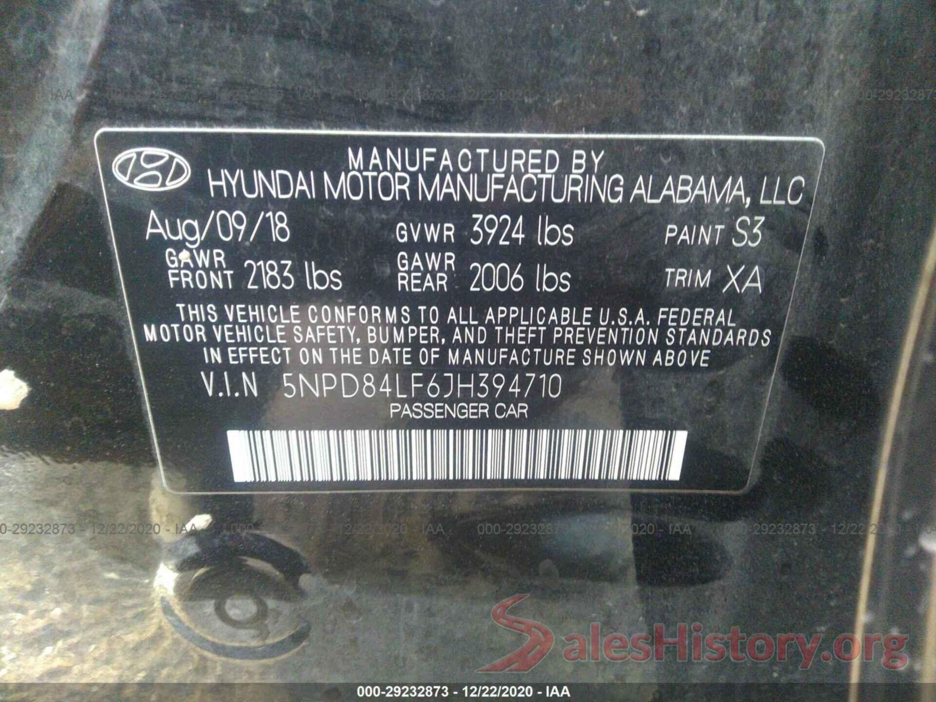 5NPD84LF6JH394710 2018 HYUNDAI ELANTRA