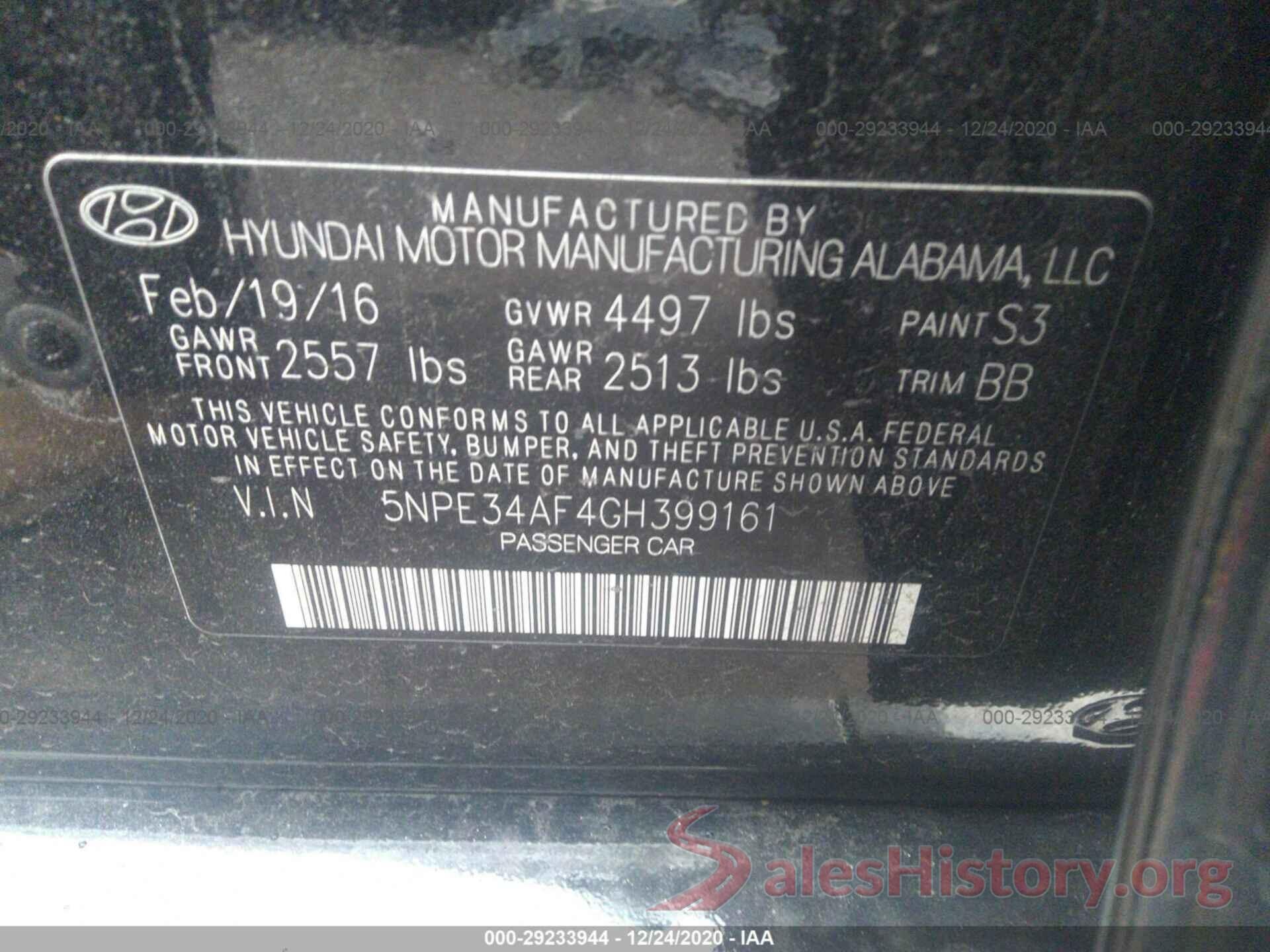 5NPE34AF4GH399161 2016 HYUNDAI SONATA