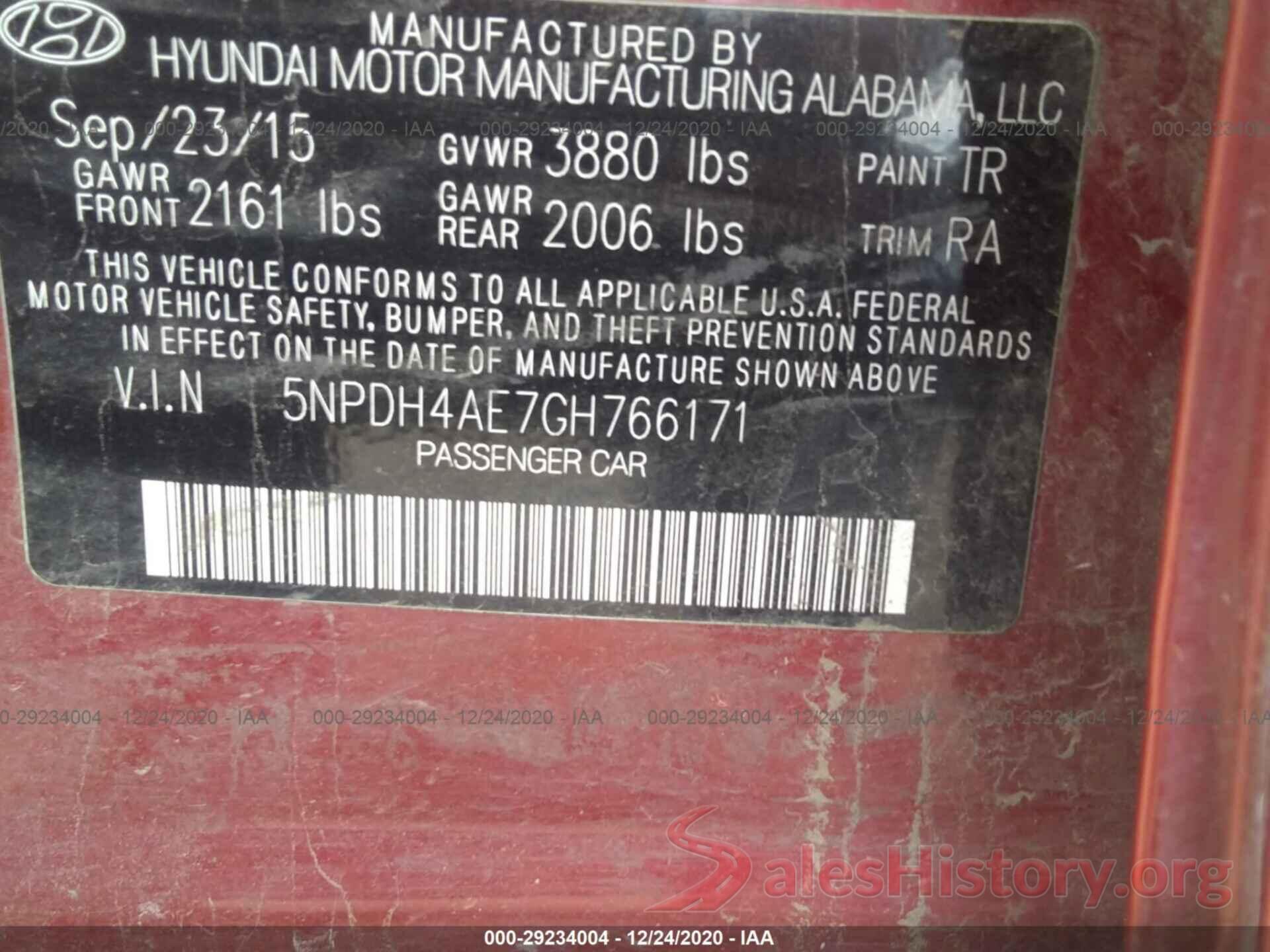 5NPDH4AE7GH766171 2016 HYUNDAI ELANTRA