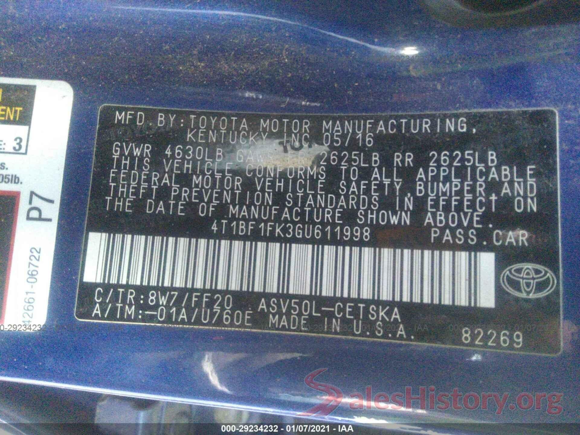 4T1BF1FK3GU611998 2016 TOYOTA CAMRY