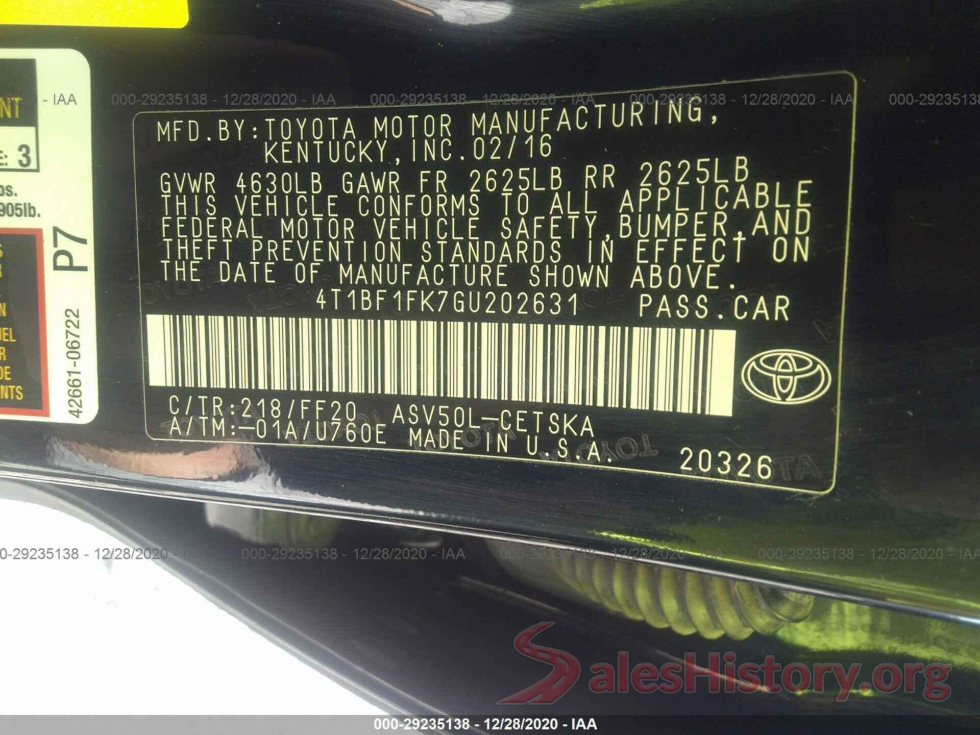 4T1BF1FK7GU202631 2016 TOYOTA CAMRY