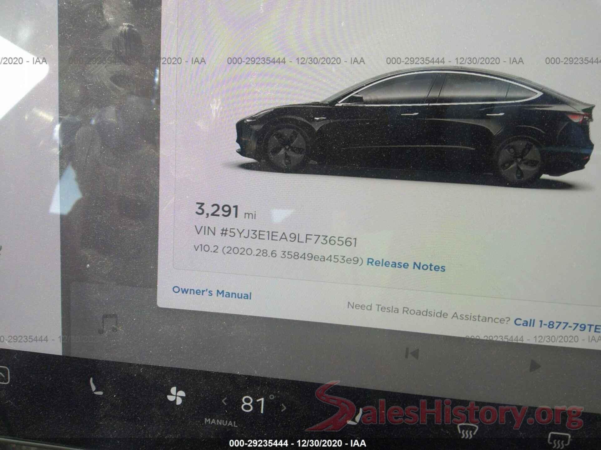 5YJ3E1EA9LF736561 2020 TESLA MODEL 3