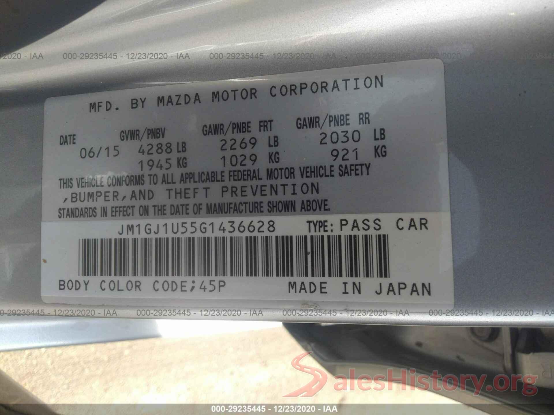 JM1GJ1U55G1436628 2016 MAZDA MAZDA6