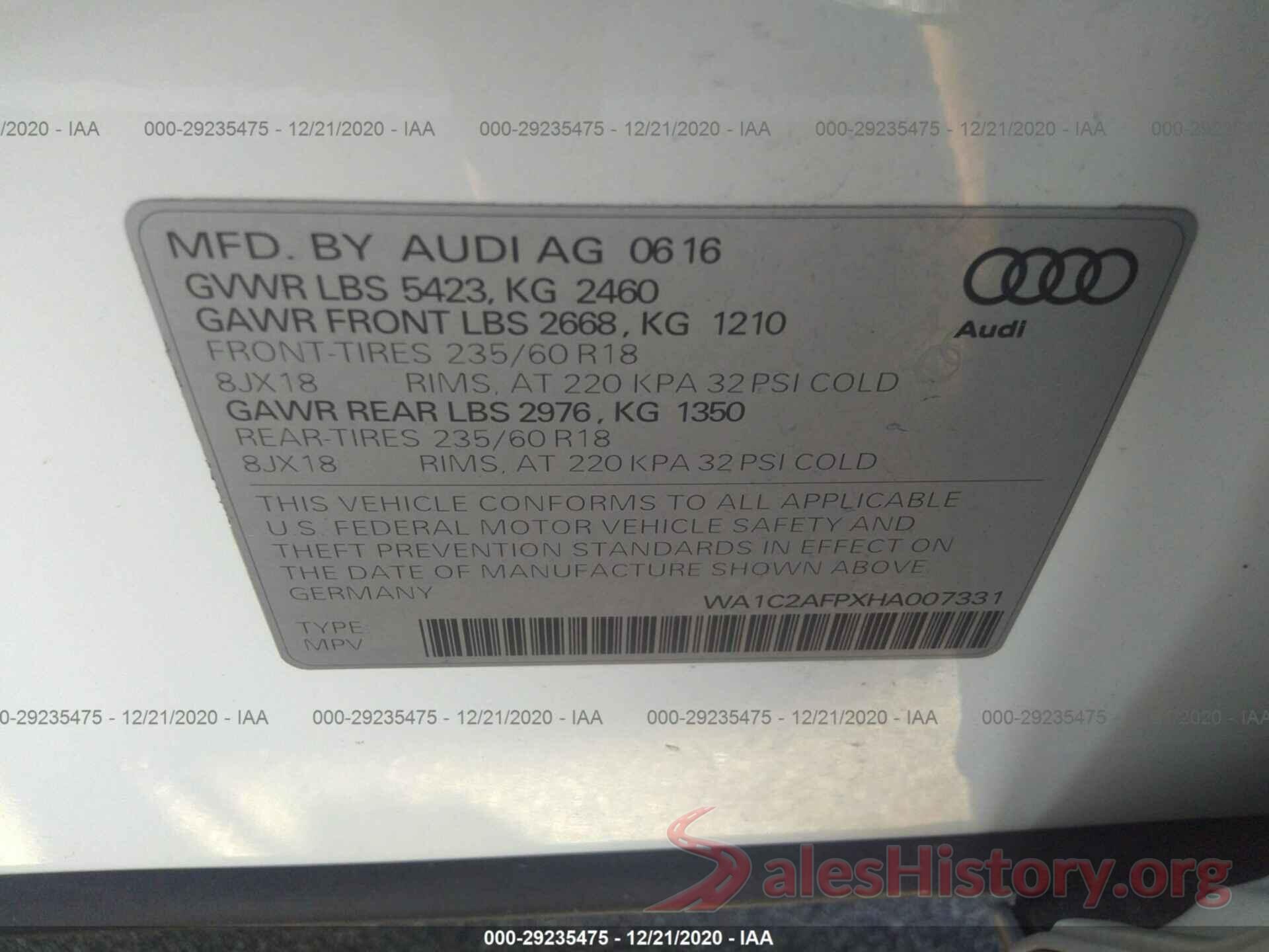 WA1C2AFPXHA007331 2017 AUDI Q5