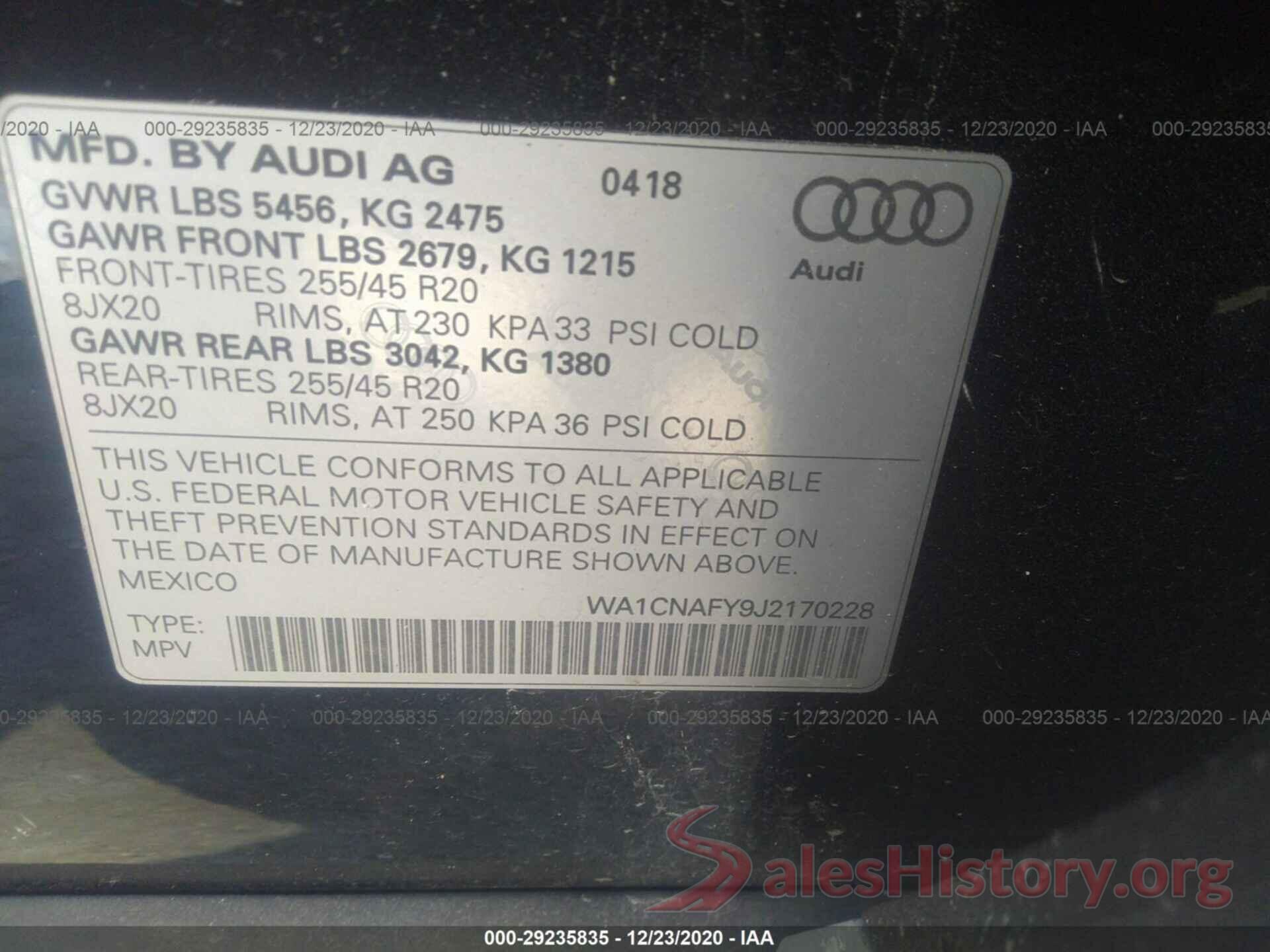 WA1CNAFY9J2170228 2018 AUDI Q5