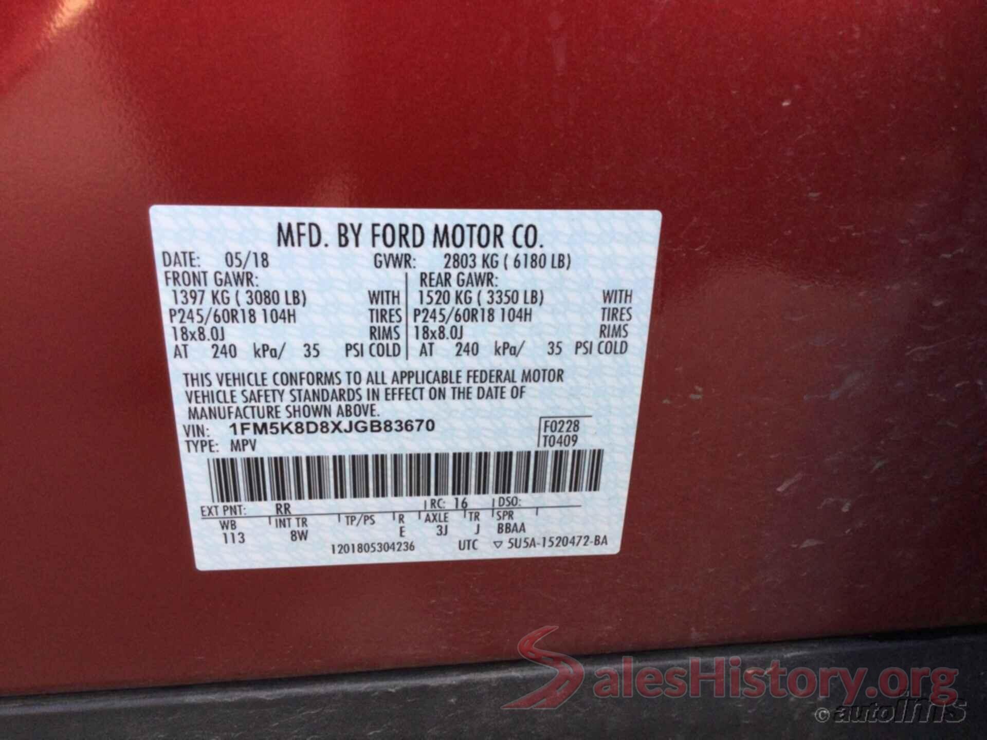 1FM5K8D8XJGB83670 2018 FORD EXPLORER