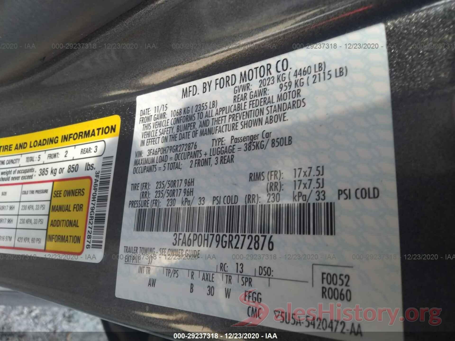 3FA6P0H79GR272876 2016 FORD FUSION