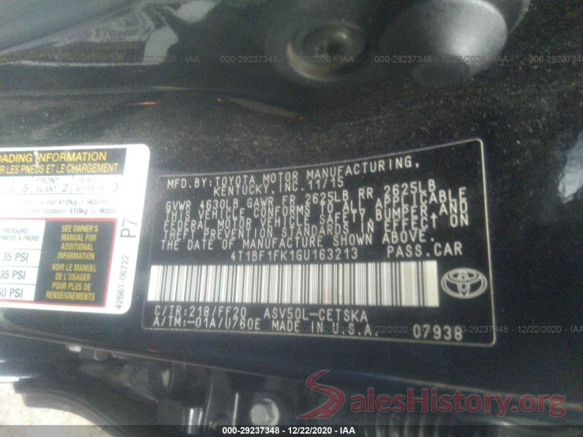 4T1BF1FK1GU163213 2016 TOYOTA CAMRY