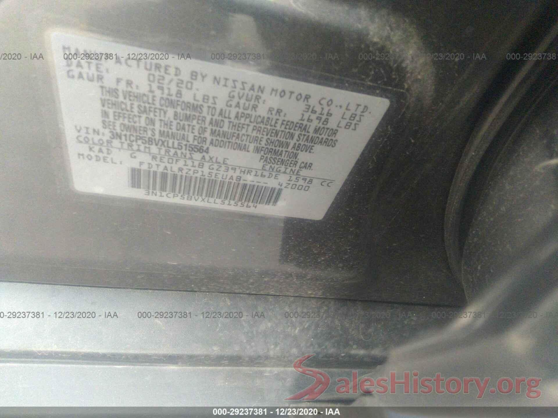 3N1CP5BVXLL515564 2020 NISSAN KICKS