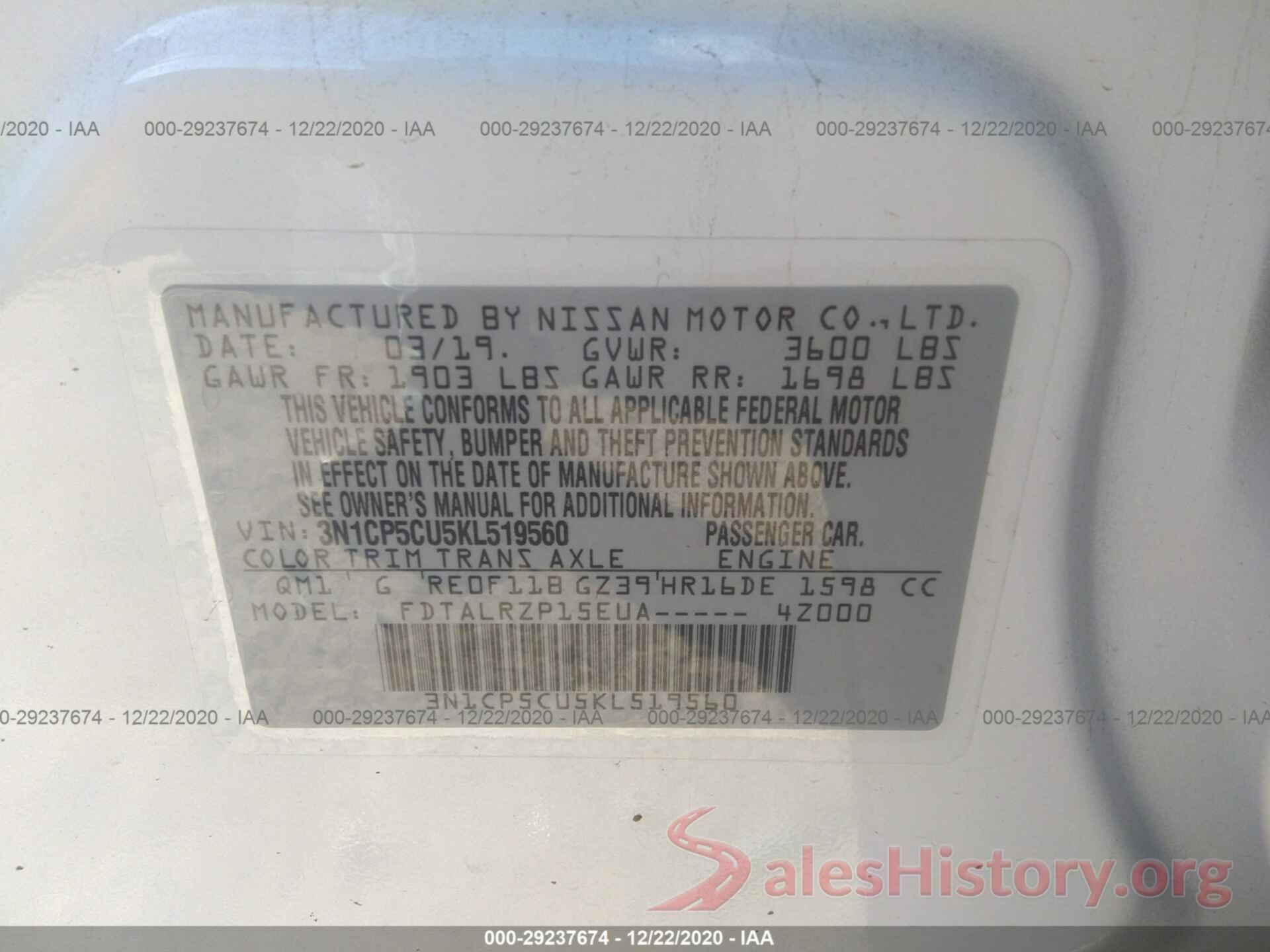 3N1CP5CU5KL519560 2019 NISSAN KICKS