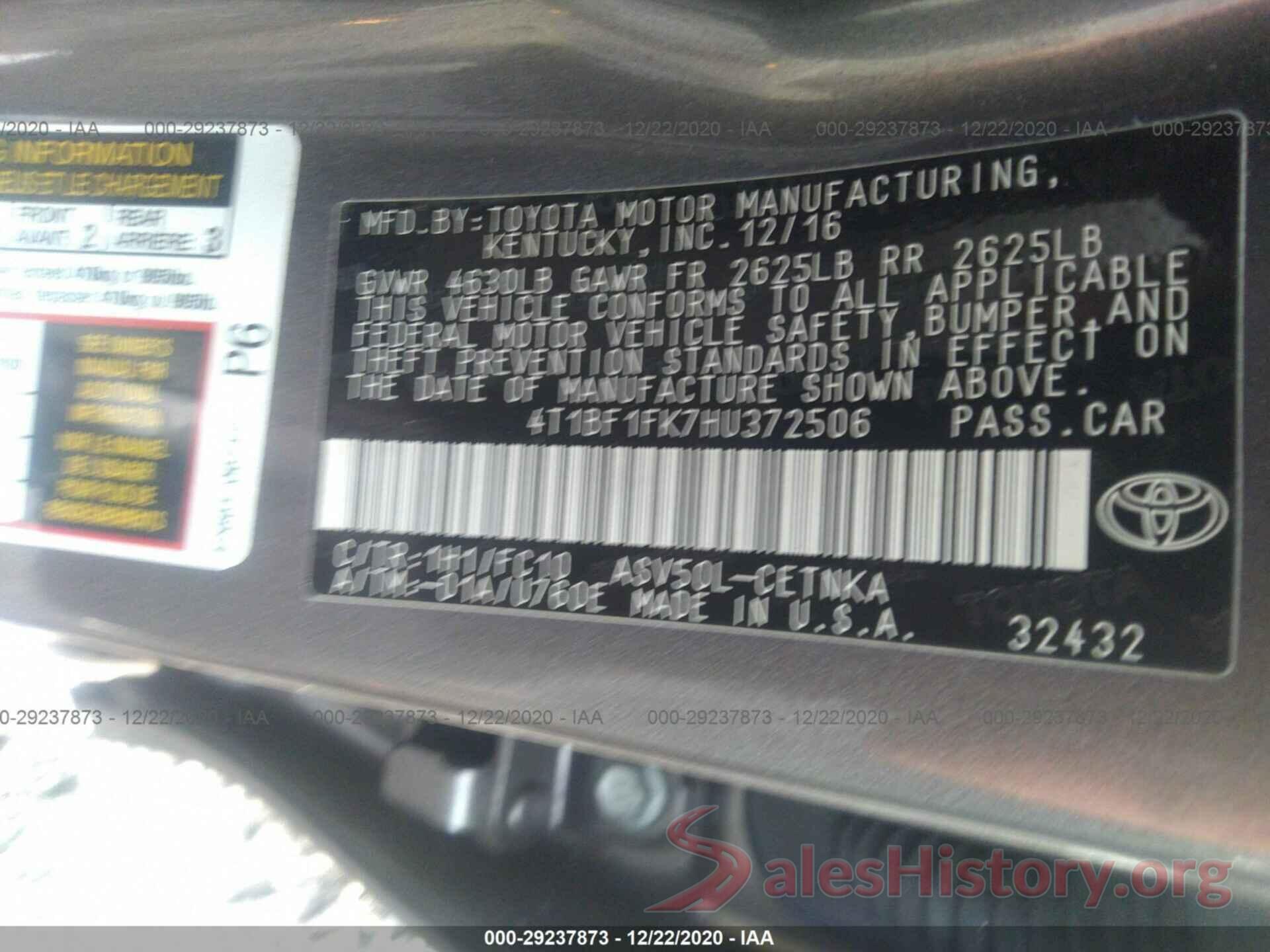 4T1BF1FK7HU372506 2017 TOYOTA CAMRY